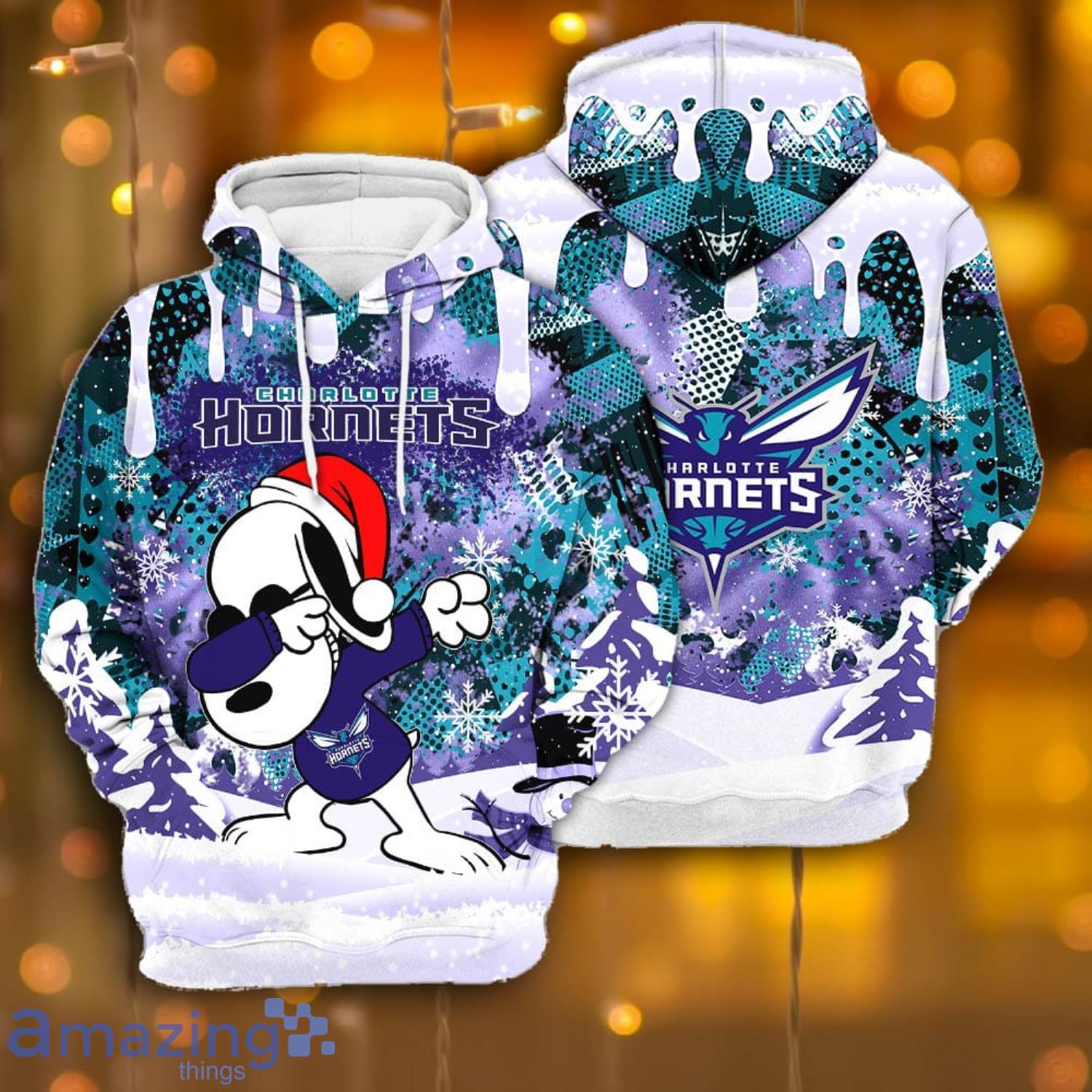 Charlotte Hornets Snoopy Dabbing The Peanuts Sports Football American Christmas All Over Print 3D Hoodie Product Photo 1