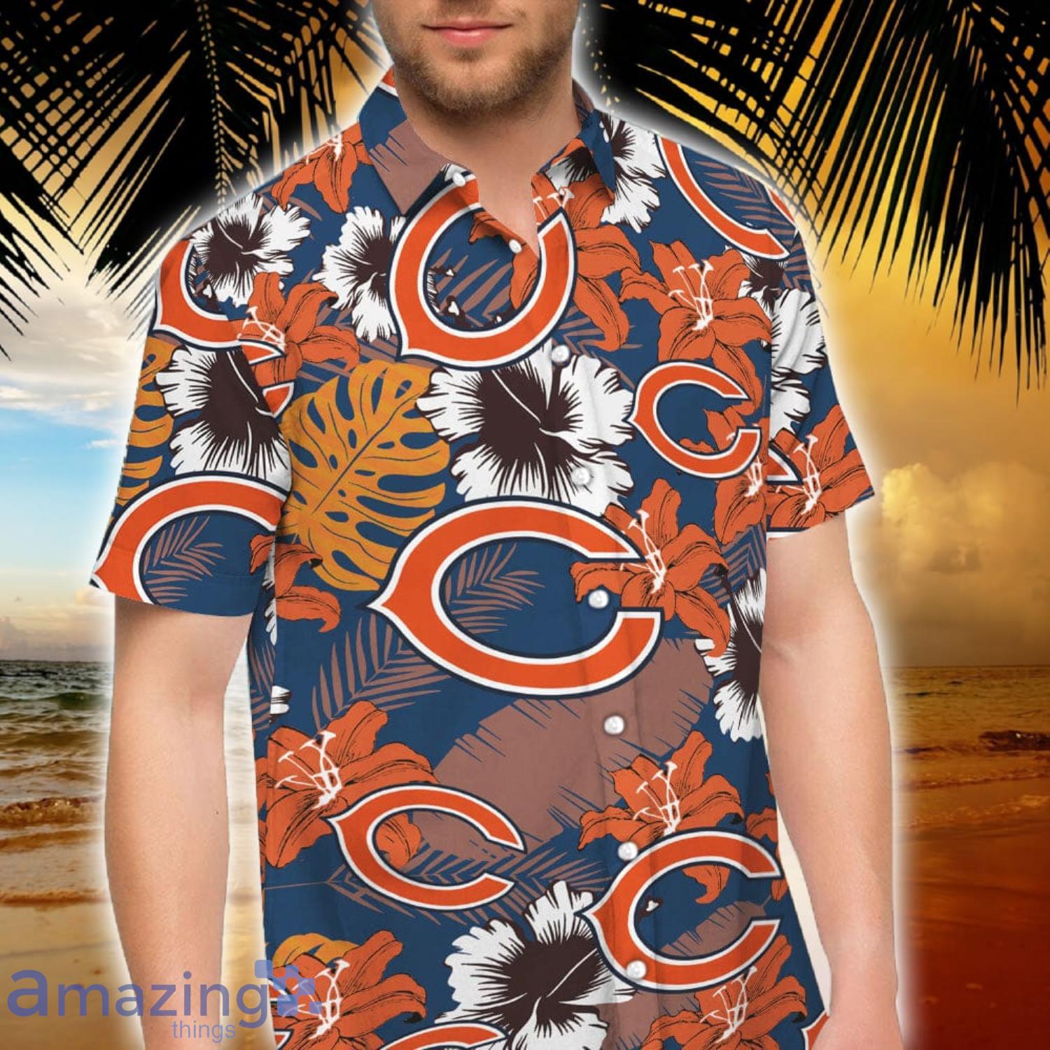 Chicago Bears Tropcal Flowers And Leaves Short Sleeve Hawaiian Shirt And Short image Chicago Bears Tropcal Flowers And Leaves Short Sleeve Hawaiian Shirt And Short Product Photo 3