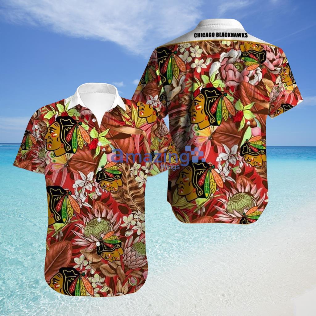 Chicago Blackhawks Hawaiian Shirt Tropical Flowers For Fans - Chicago Blackhawks Hawaiian Shirt Tropical Flowers For Fans