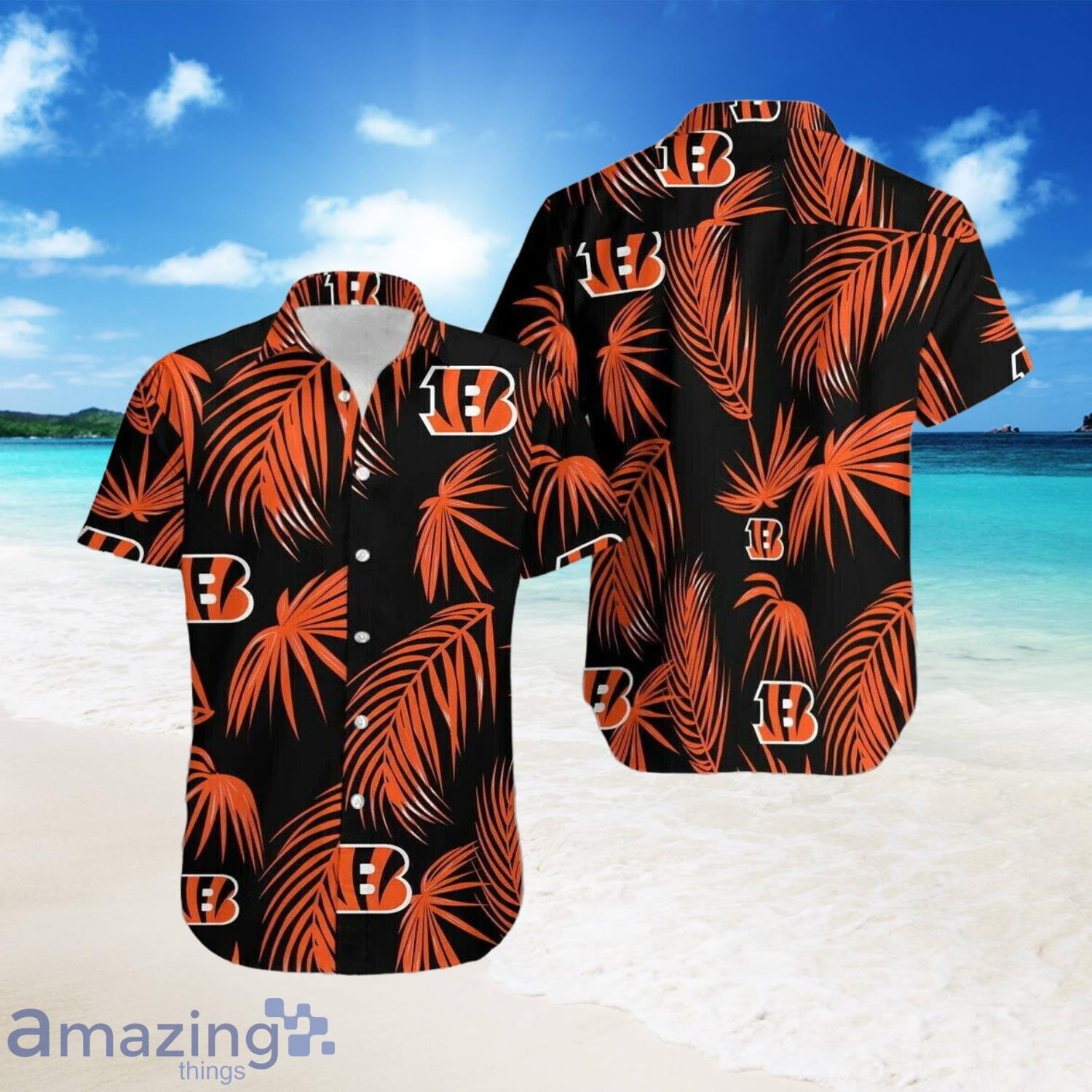 Cincinnati Bengals Palm Leaves Pattern Black Hawaiian Shirt-PhotoRoom Product Photo 1