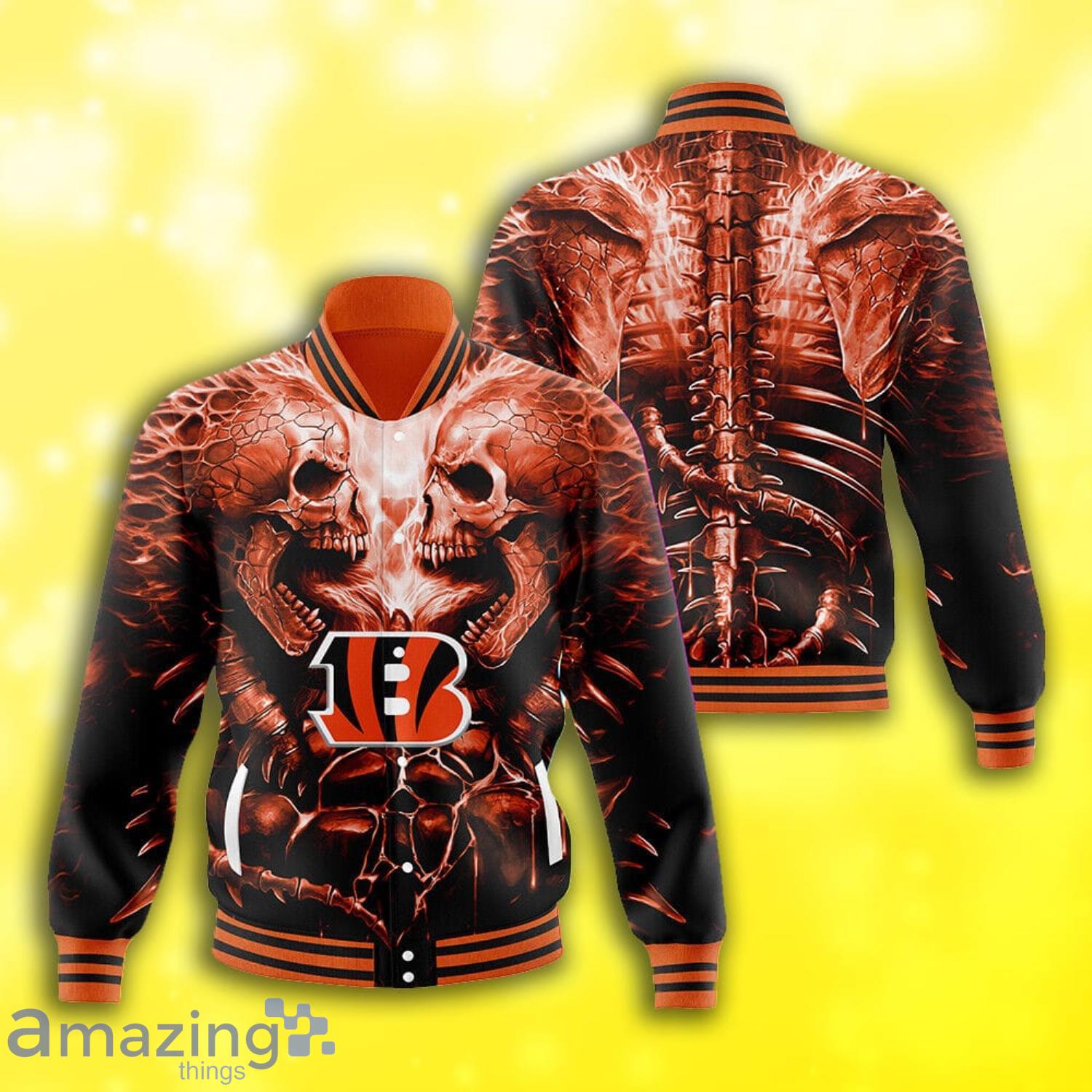 Cincinnati Bengals Strong Skull All Over Print Baseball Jacket Product Photo 1