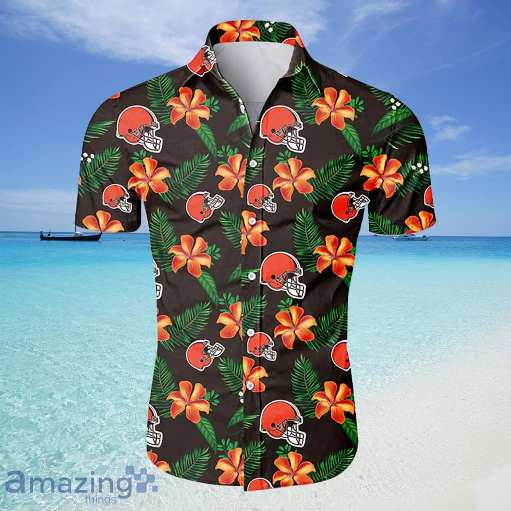 Cleveland Indians Logo And Red Pink White Hibiscus 3D Hawaiian Shirt For  Fans