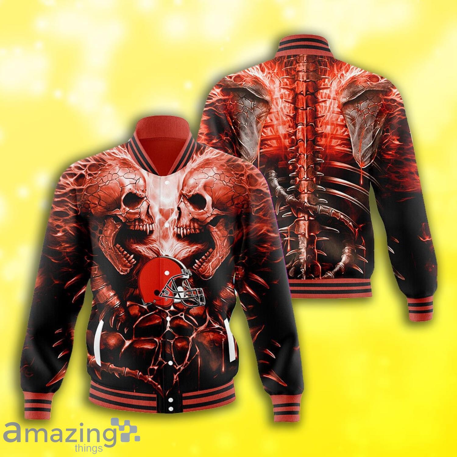 Cleveland Browns Strong Skull All Over Print Baseball Jacket Product Photo 1
