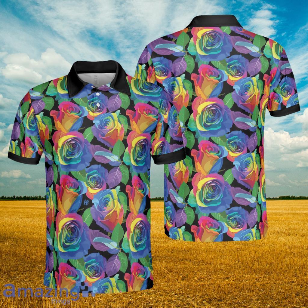 Colorful Roses Pattern Polo Shirt For Men - Colorful Roses Pattern Polo Shirt For Men