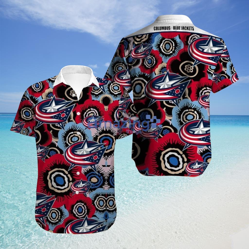 Columbus Blue Jackets Hawaiian shirt Tropical Flowers  For Fans - Columbus Blue Jackets Hawaiian shirt Tropical Flowers  For Fans