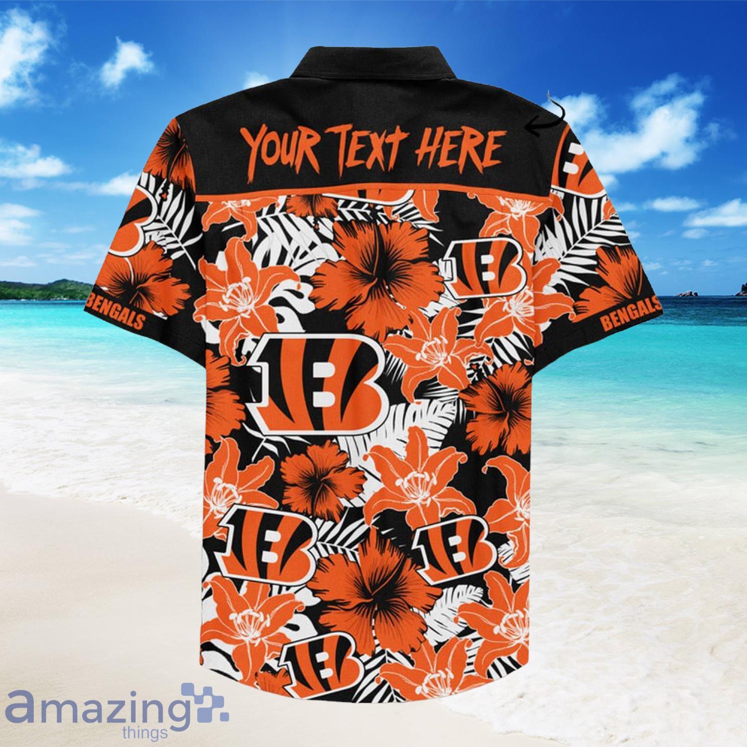 Custom Name Cincinnati Bengals Football Teams Tropical Pattern Full Print  Hawaiian Shirt