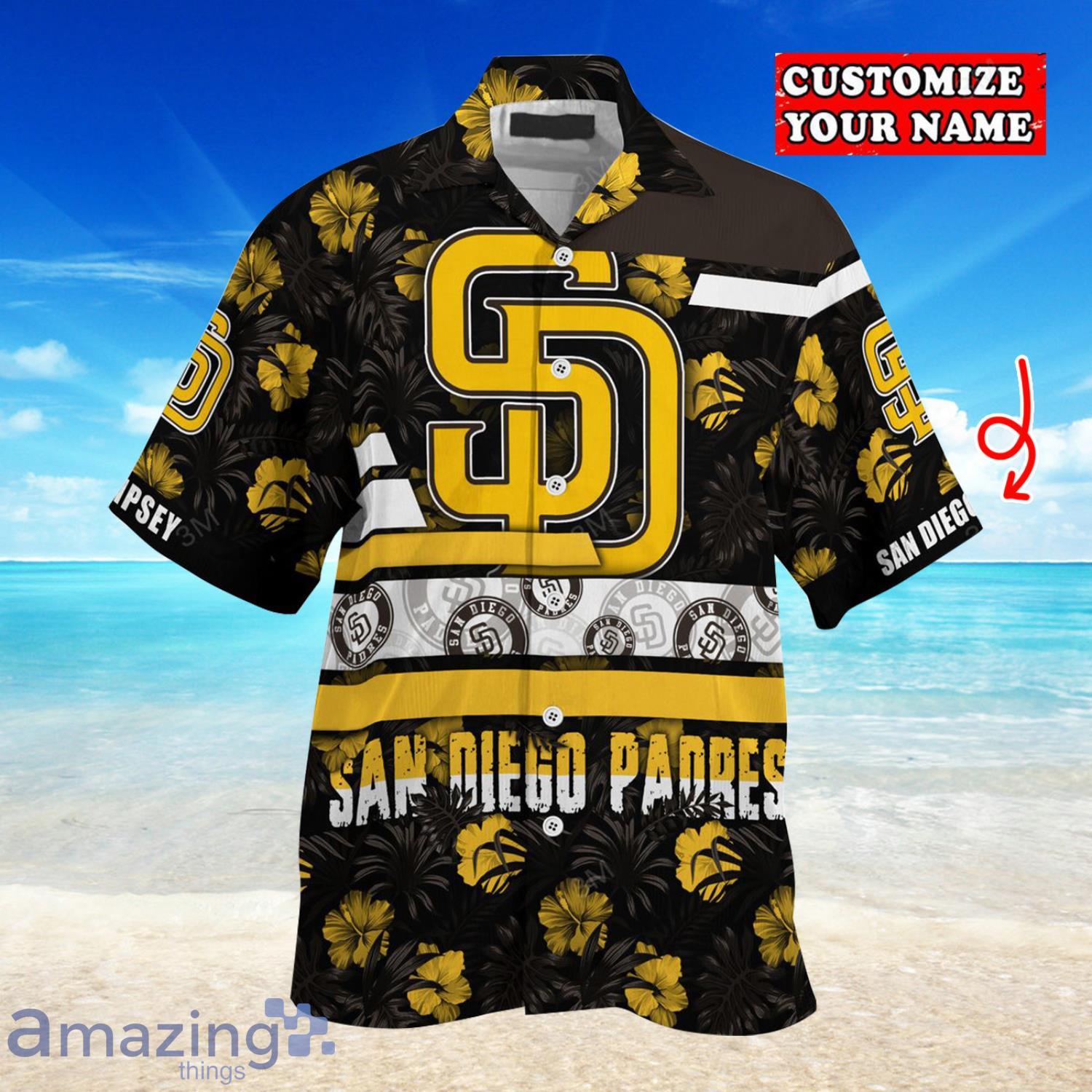 Custom Name San Diego Padres Tropical Flowers And Leaves Hawaiian Shirt