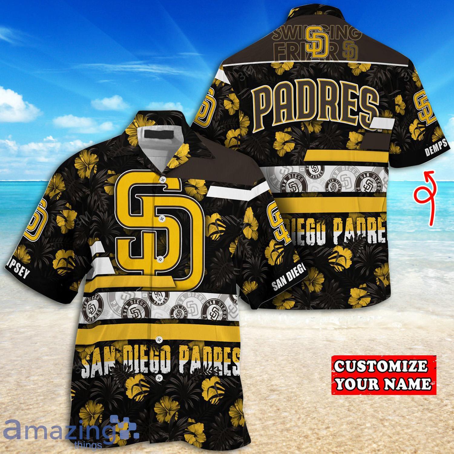 Custom Name San Diego Padres Tropical Flowers And Leaves Hawaiian Shirt