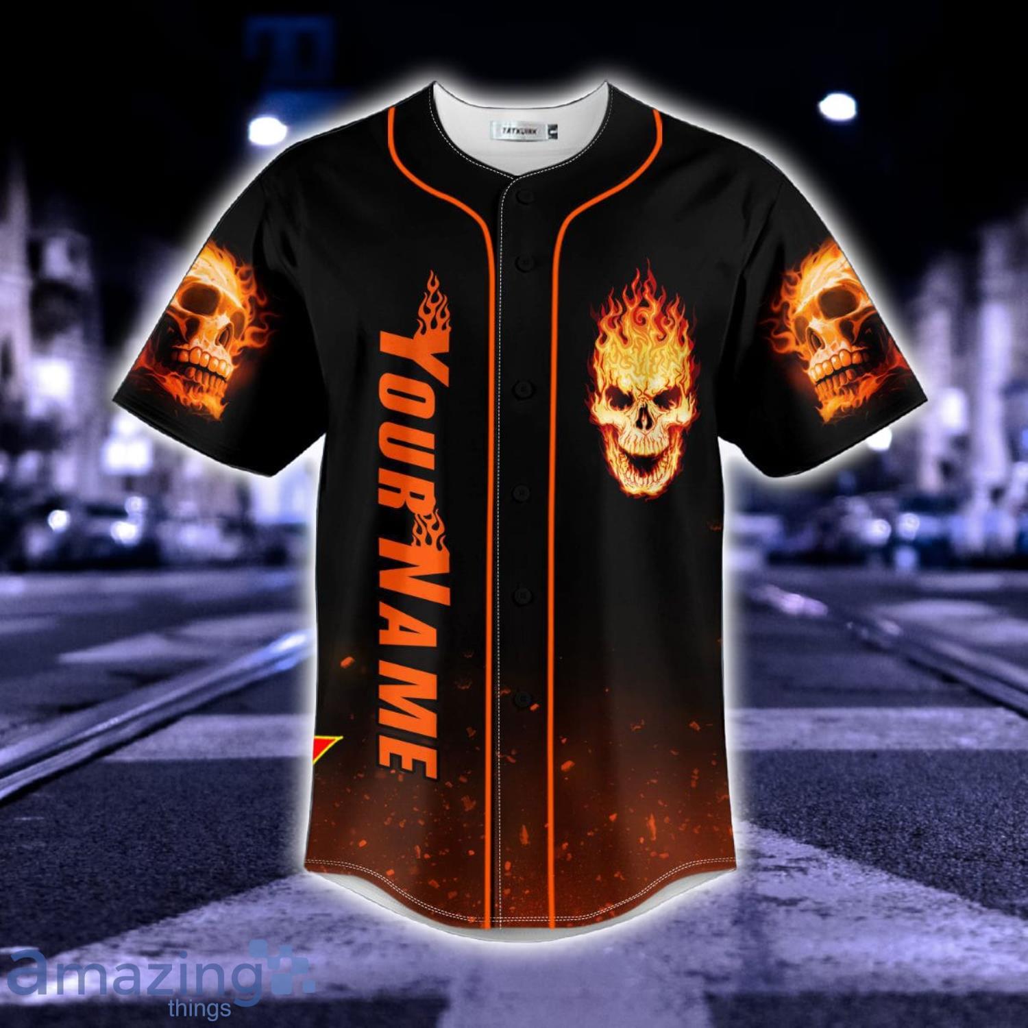 Dead Racer Ghost Rider Fire Skull Custom Name All Over Print Baseball Jersey Shirt image Dead Racer Ghost Rider Fire Skull Custom Name All Over Print Baseball Jersey Shirt Product Photo 3