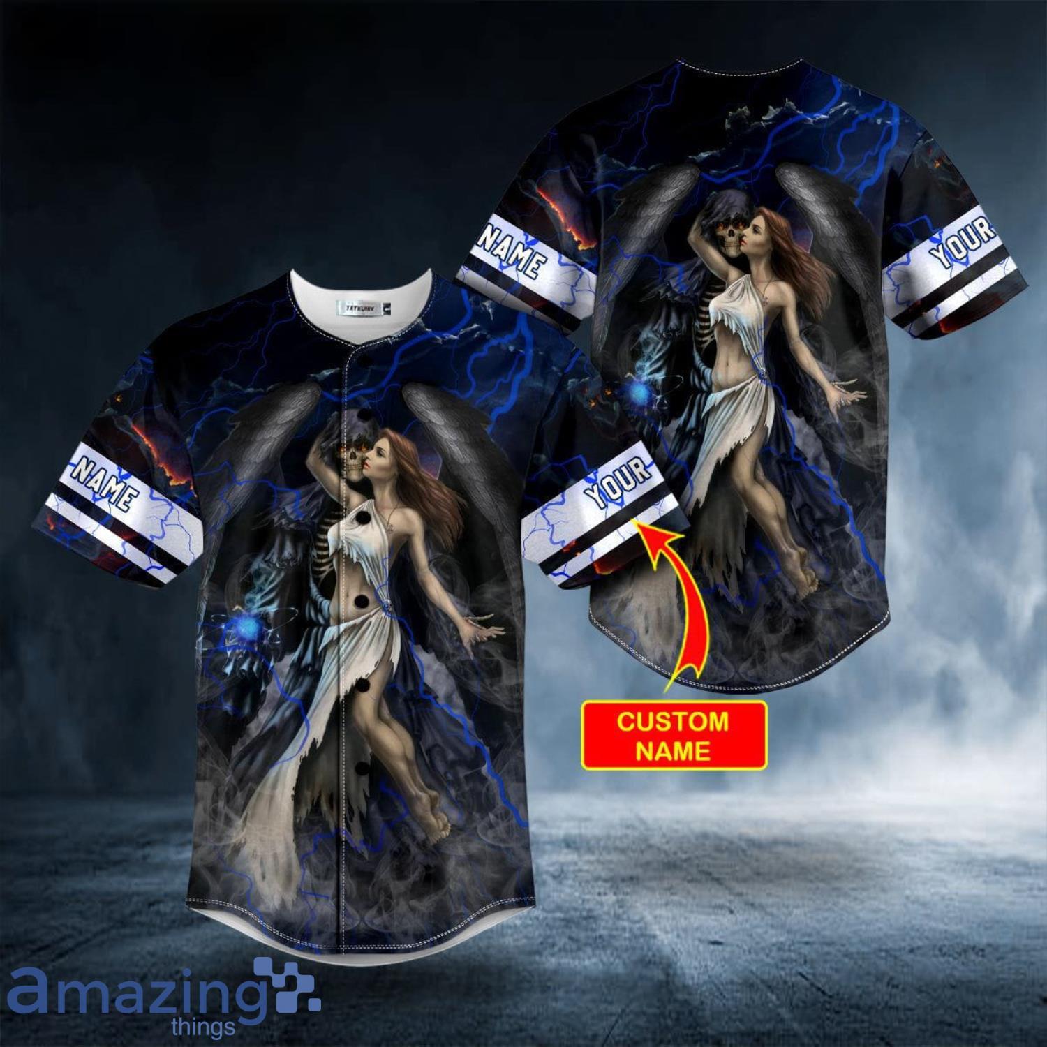 Death And The Maiden Fantasy Skull Custom Name All Over Print Baseball Jersey Shirt Product Photo 1