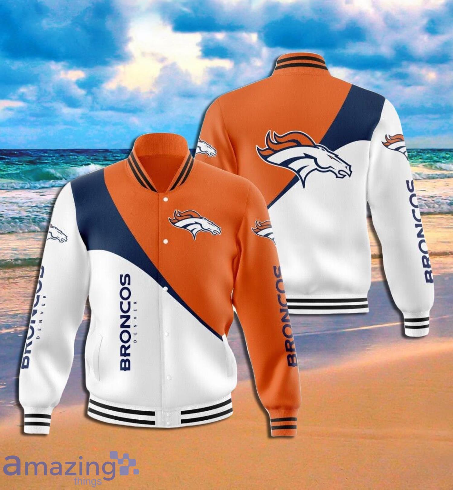 Denver Broncos Logo Symbol Full Print White Orange Baseball Jacket