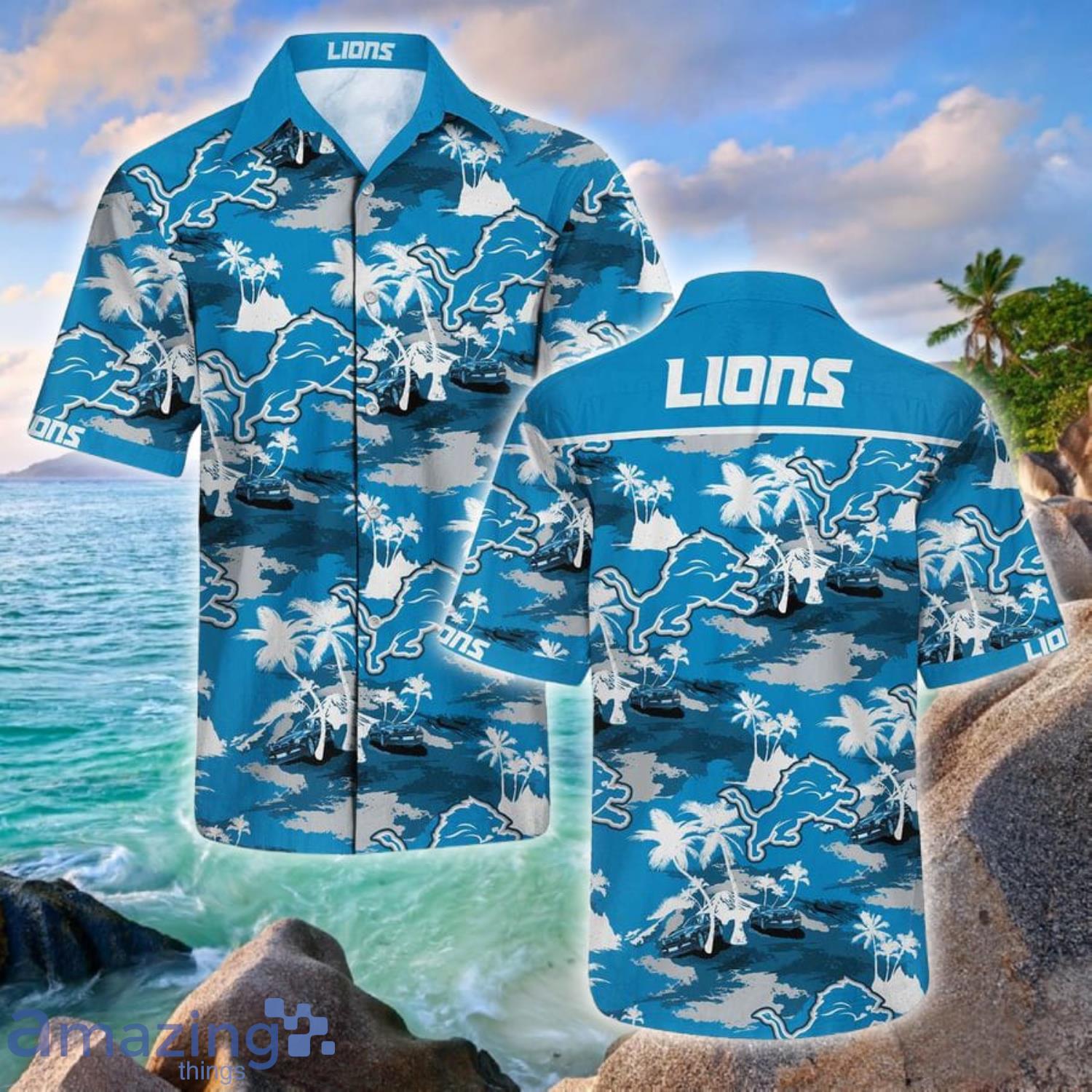 Detroit Lions Island And Plam Trees Hawaiians Shirt Product Photo 1