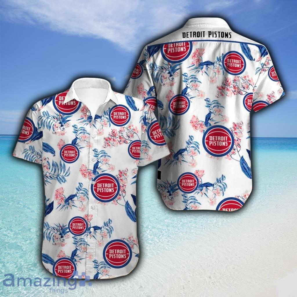 Detroit Pistons Hawaiian Shirt Flower For Fans - Detroit Pistons Hawaiian Shirt Flower For Fans