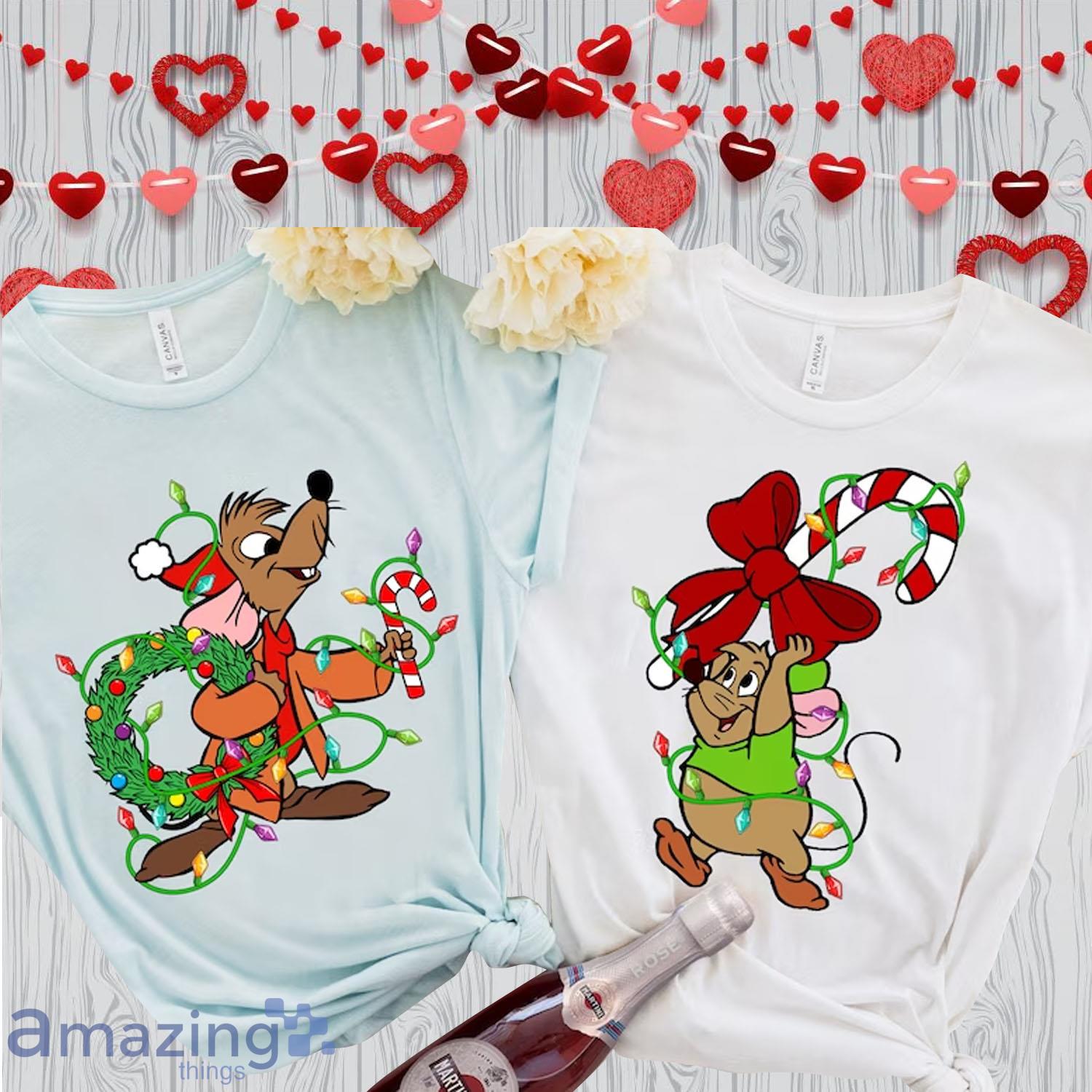 Disney Couples Jaq and Gus Cinderella Christmas Lights Valentine's Day Matching Couple Shirt - Disney Couples Jaq and Gus Cinderella Christmas Lights Valentine's Day Matching Couple Shirt