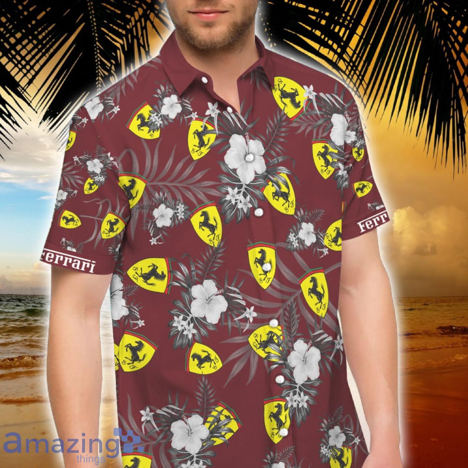 Ferrari Tropical Pattern Leaves And FLowers Short Sleeve Hawaiian Shirt And Short image Ferrari Tropical Pattern Leaves And FLowers Short Sleeve Hawaiian Shirt And Short Product Photo 2