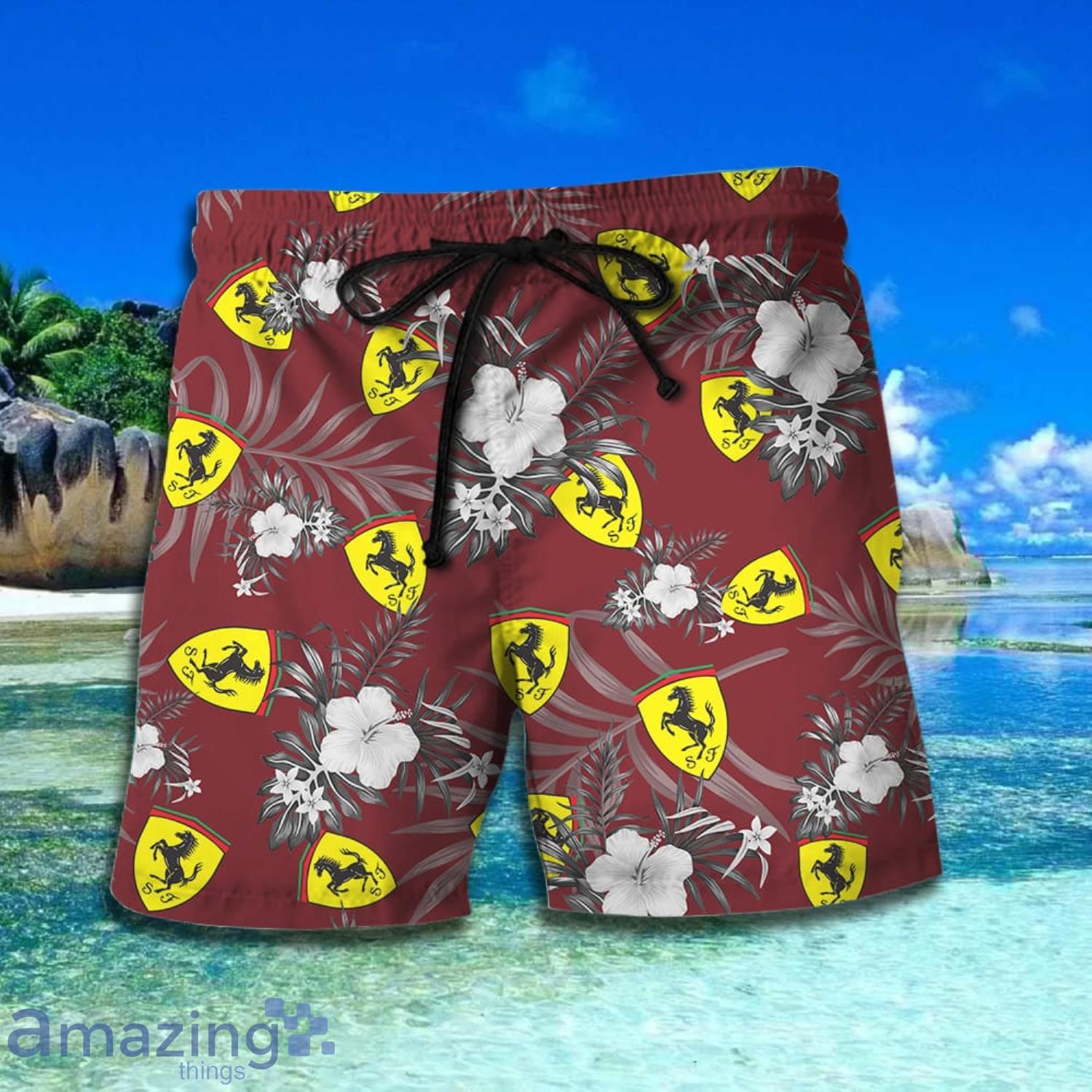 Ferrari Tropical Pattern Leaves And FLowers Short Sleeve Hawaiian Shirt And Short image Ferrari Tropical Pattern Leaves And FLowers Short Sleeve Hawaiian Shirt And Short Product Photo 3
