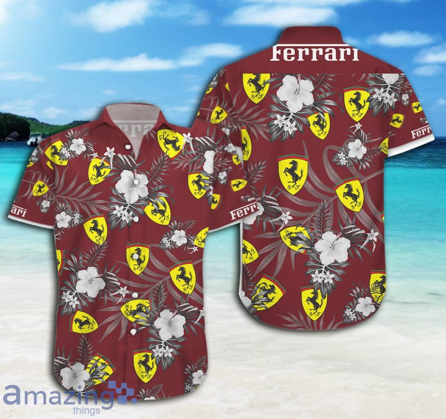 Ferrari Tropical Pattern Leaves And FLowers Short Sleeve Hawaiian Shirt And Short image Ferrari Tropical Pattern Leaves And FLowers Short Sleeve Hawaiian Shirt And Short Product Photo 4