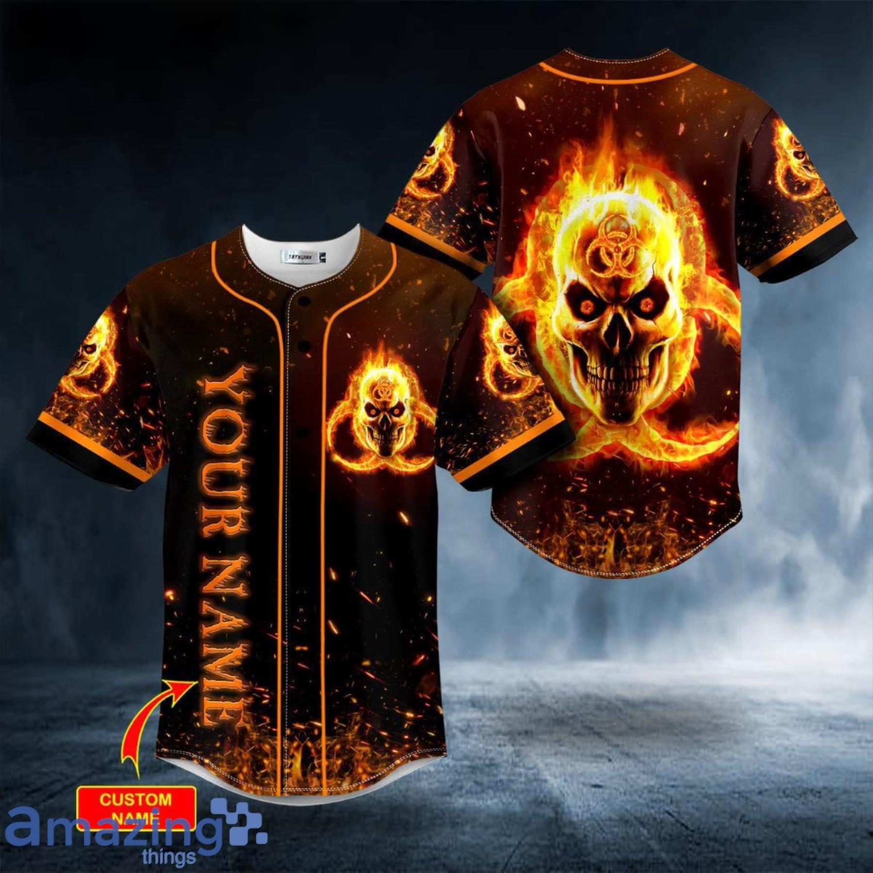 Fire Biohazard Skull Custom Name All Over Print Baseball Jersey Shirt Product Photo 1