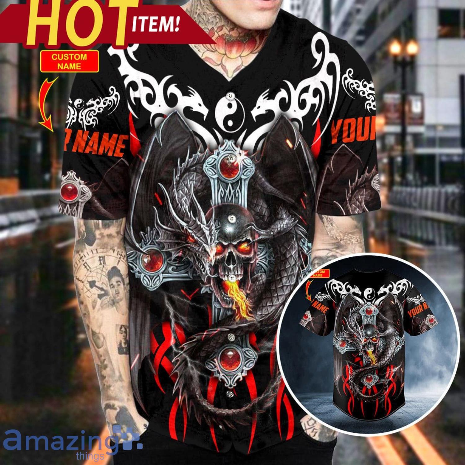 Blast Dragon Fire Skull Custom Name All Over Print Baseball Jersey Shirt -  Banantees