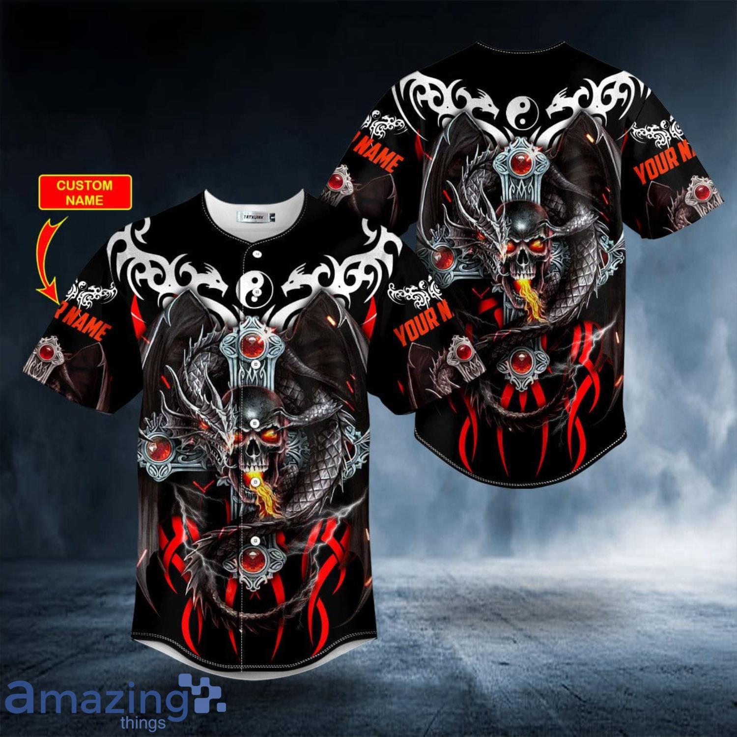 Fire Ghost Rider Biker Skull Custom Name All Over Print Baseball Jersey  Shirt