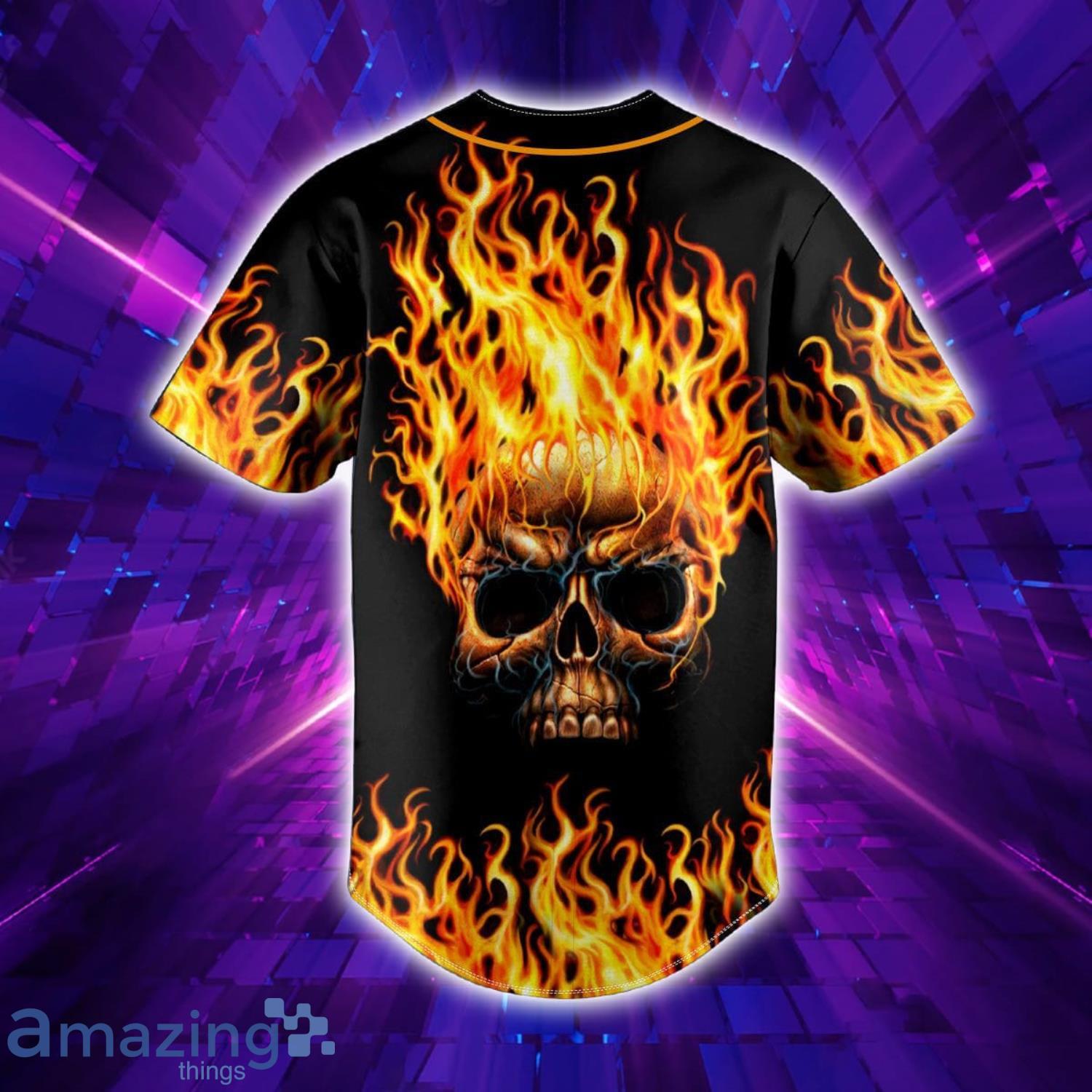 American Flag Firework Lightning Fire Skull Custom Name All Over Print Baseball  Jersey Shirt - Banantees