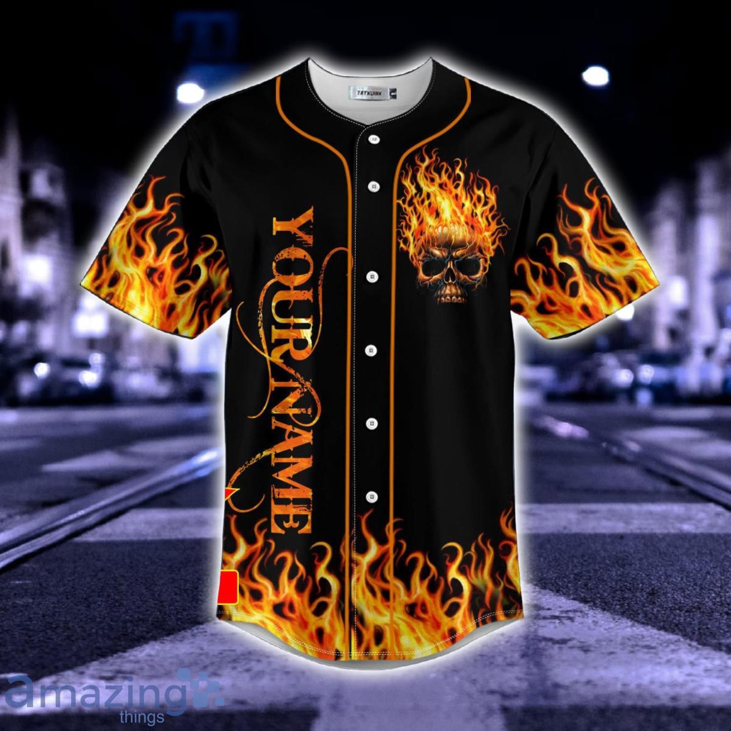 American Flag Firework Lightning Fire Skull Custom Name All Over Print Baseball  Jersey Shirt - Banantees