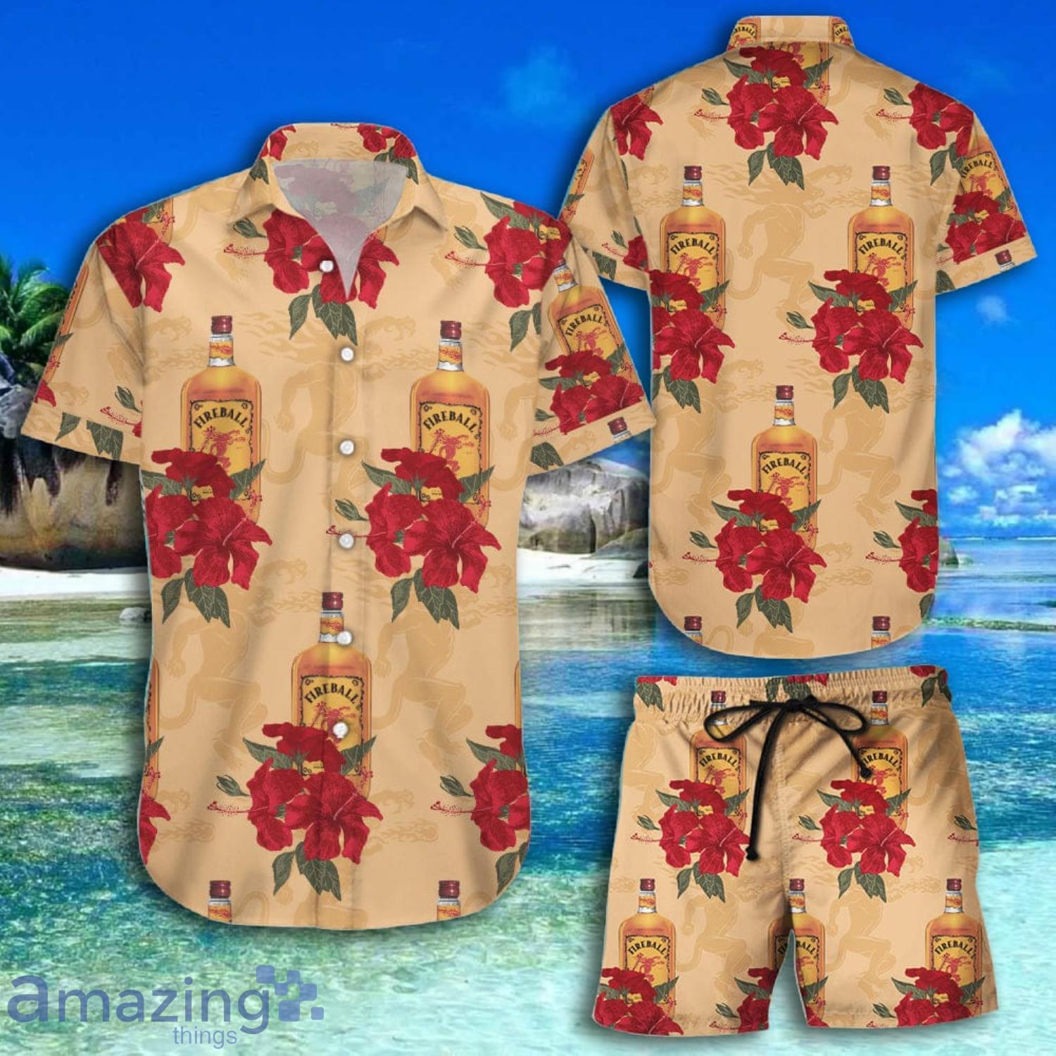 Fireball Red Flowers Pattern Short Sleeve Hawaiian Shirt And Short Product Photo 1
