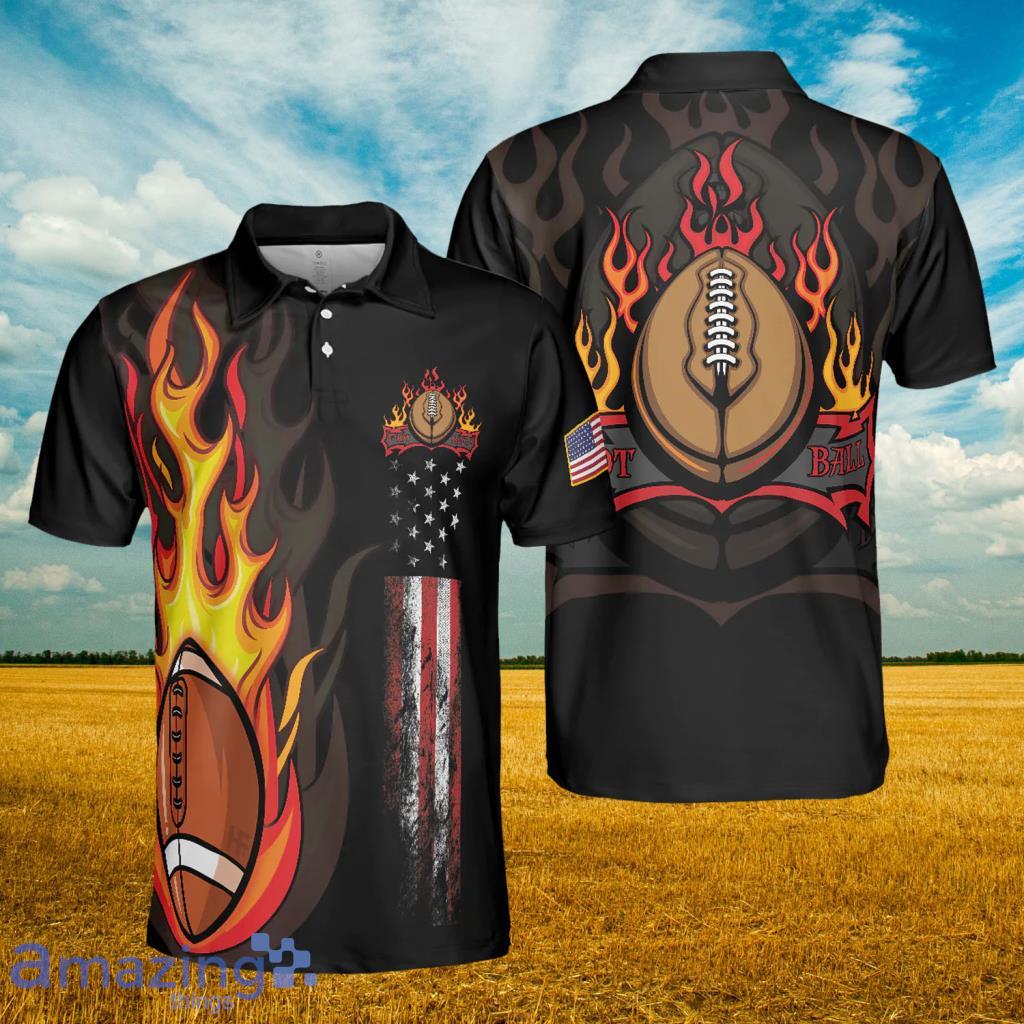 Flame American Football Black Polo Shirt