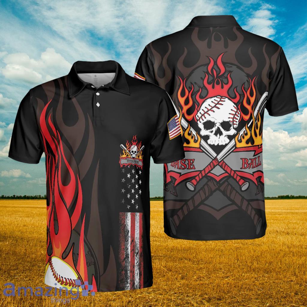 Flame Baseball Skull Polo Shirt - Flame Baseball Skull Polo Shirt