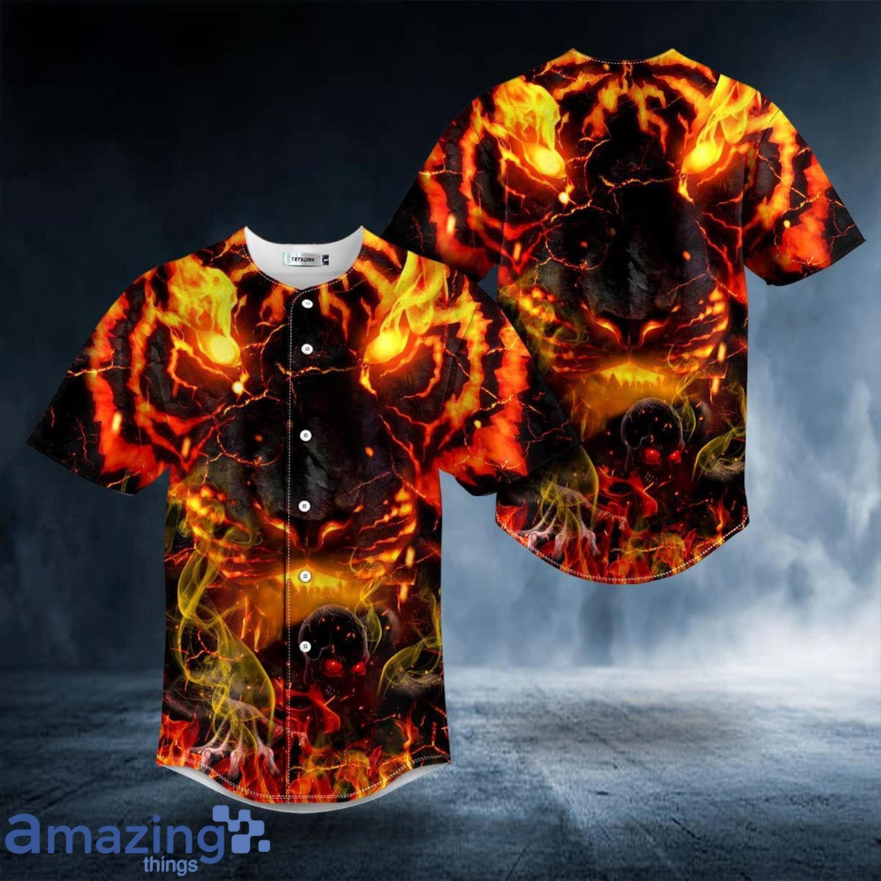 Flaming Lava Lion Zombie Ghost Skull All Over Print Baseball Jersey Shirt Product Photo 1