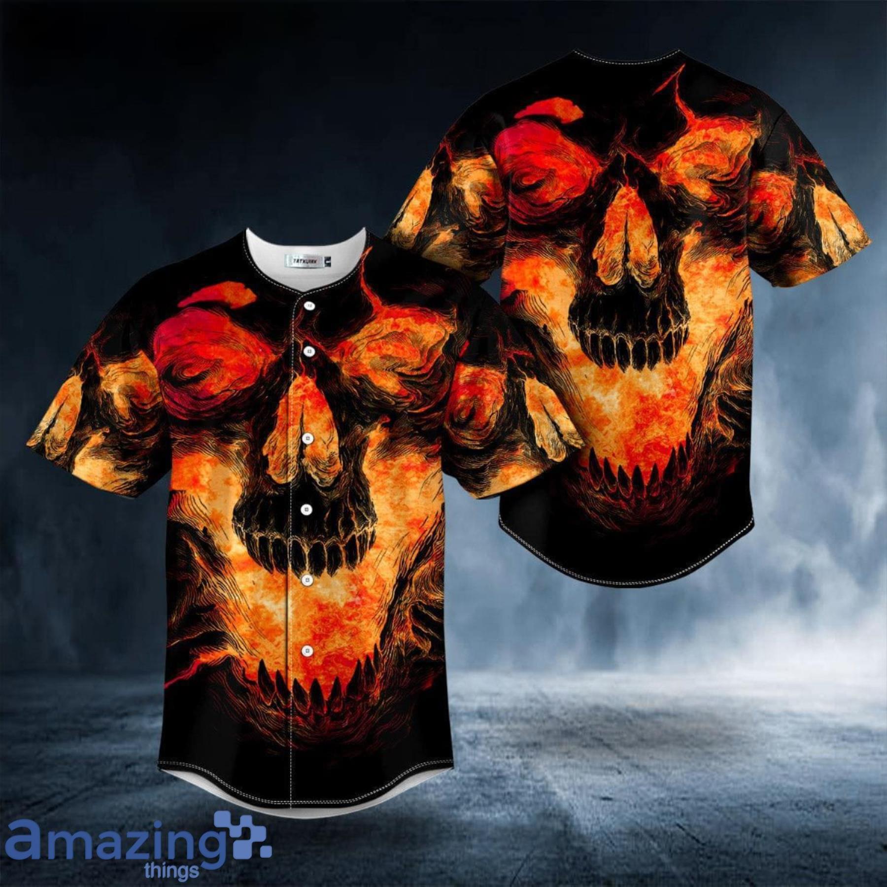 Ghost Fire Lava Skull All Over Print Baseball Jersey Shirt Product Photo 1