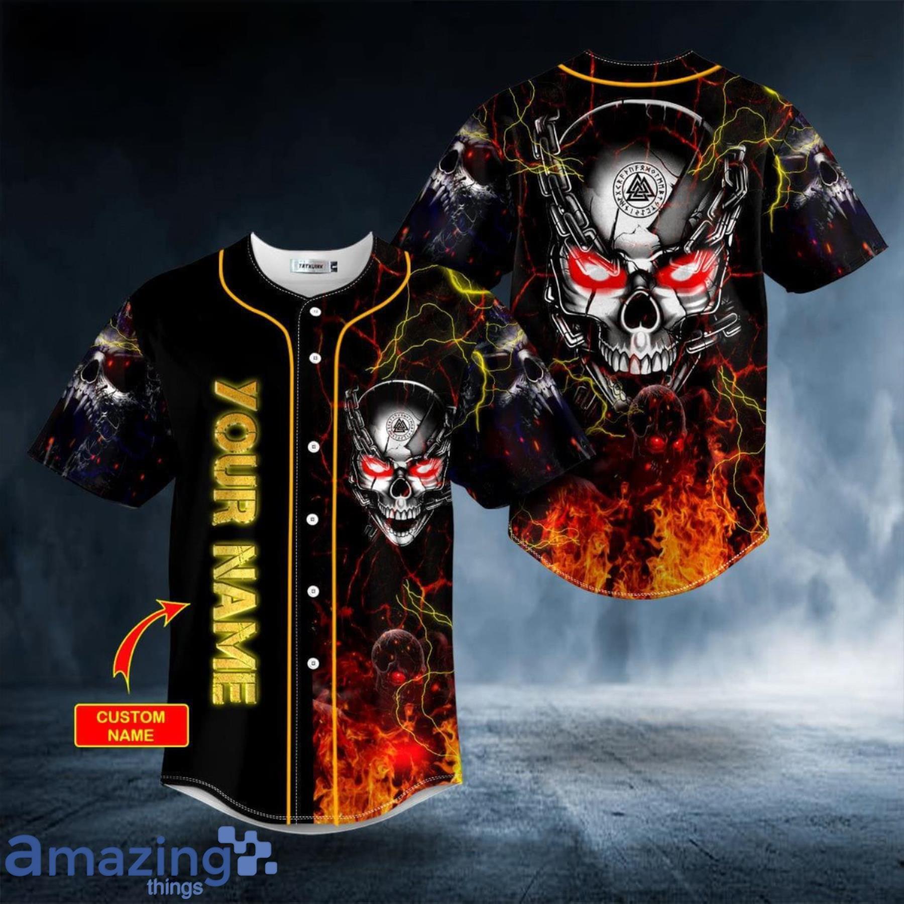 Ghost Fire Super Head Skull Custom Name All Over Print Baseball Jersey Shirt Product Photo 1