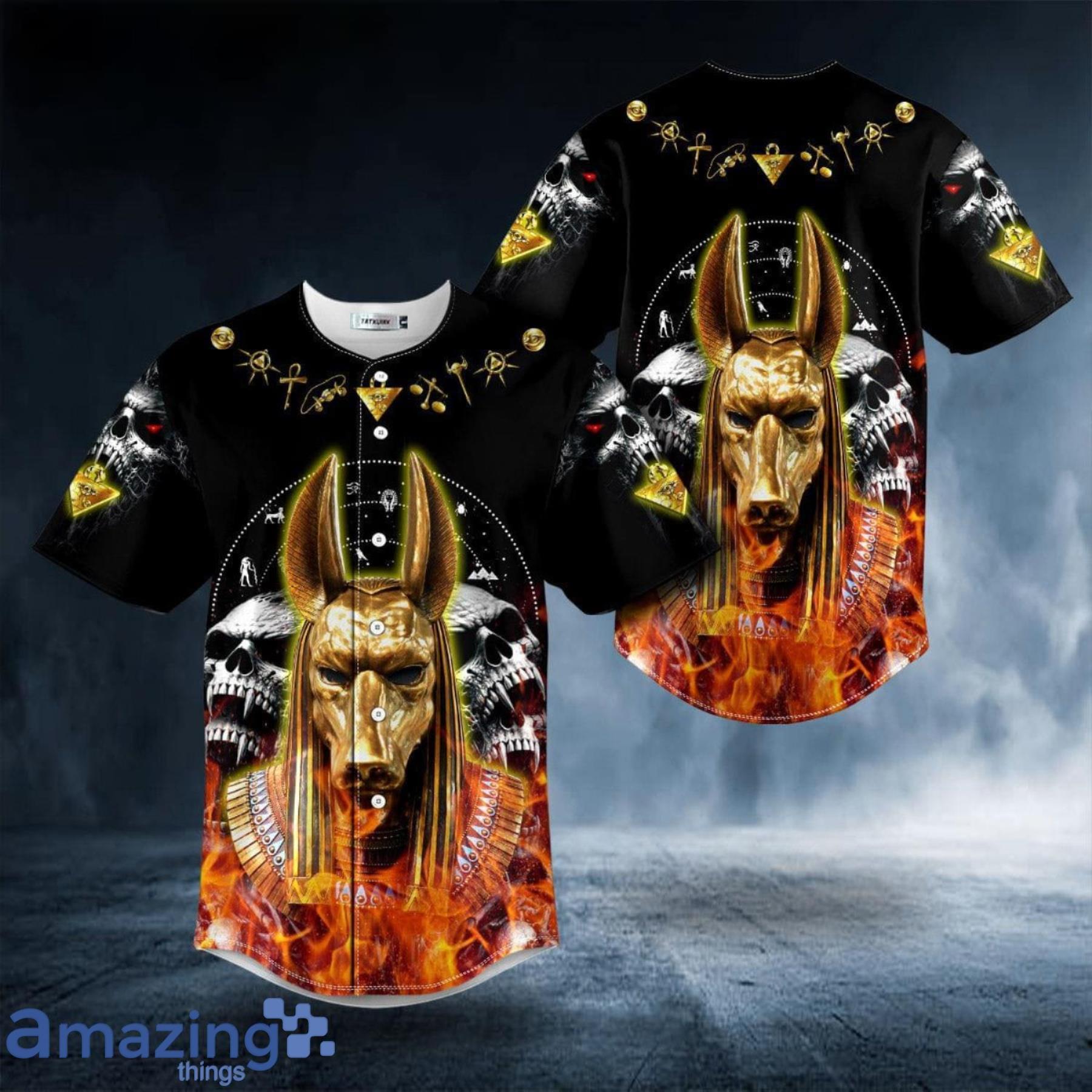 Gold Anubis Skull All Over Print Baseball Jersey Shirt Product Photo 1