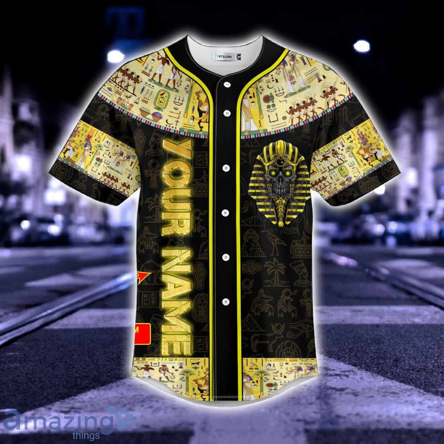 Gold Pharaoh Skull Custom Name All Over Print Baseball Jersey