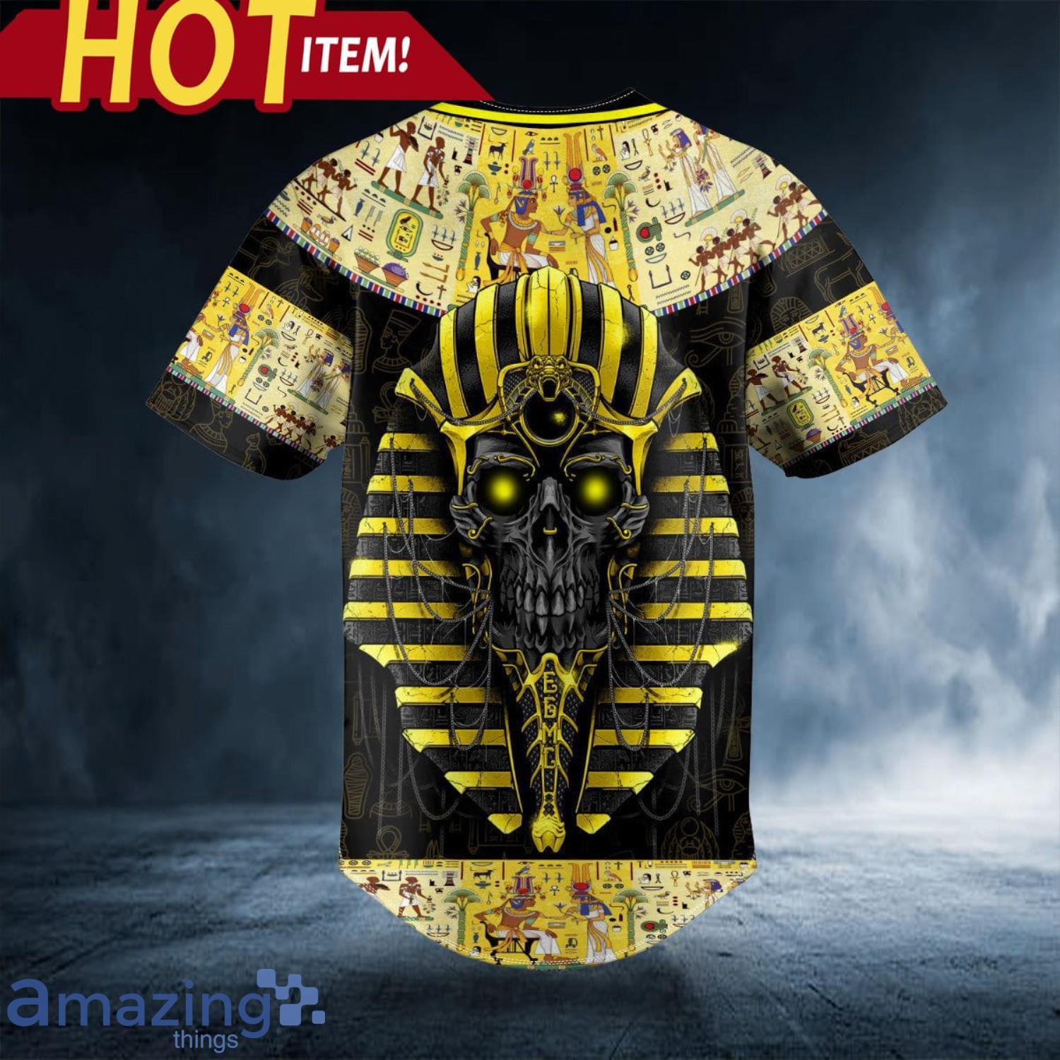 Gold Pharaoh Skull Custom Name All Over Print Baseball Jersey