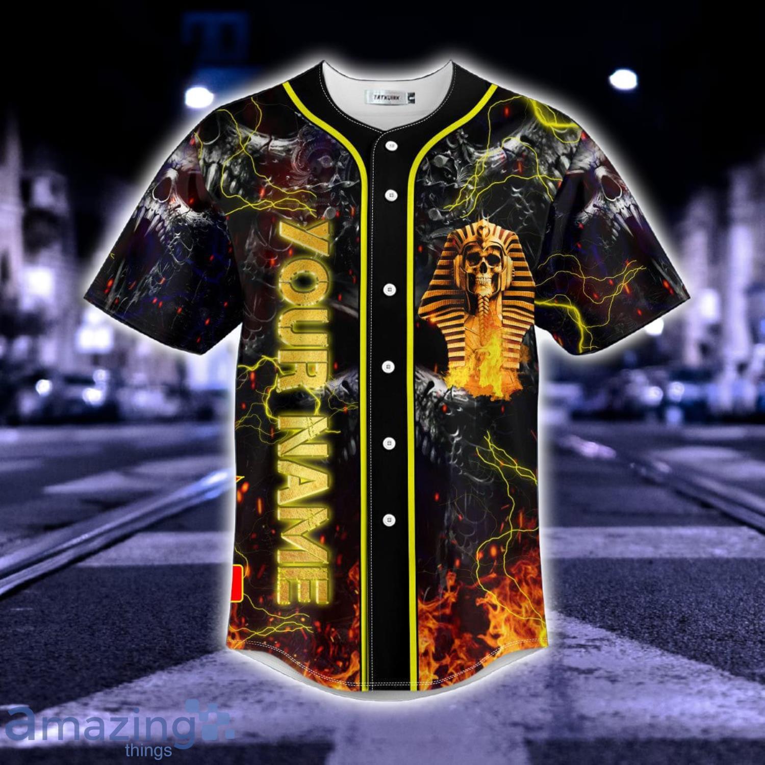 Gold Pharaoh Skull Custom Name All Over Print Baseball Jersey