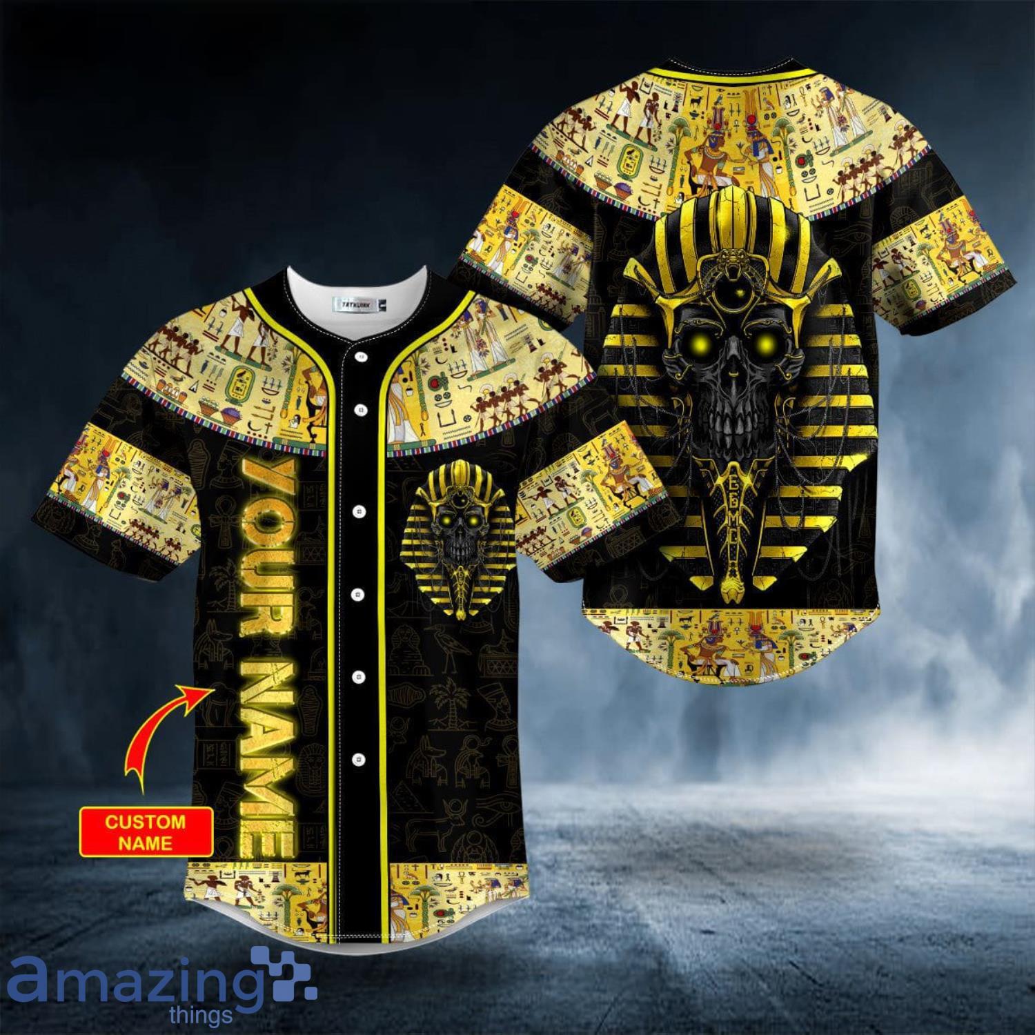 Gold Pharaoh Skull Custom Name All Over Print Baseball Jersey