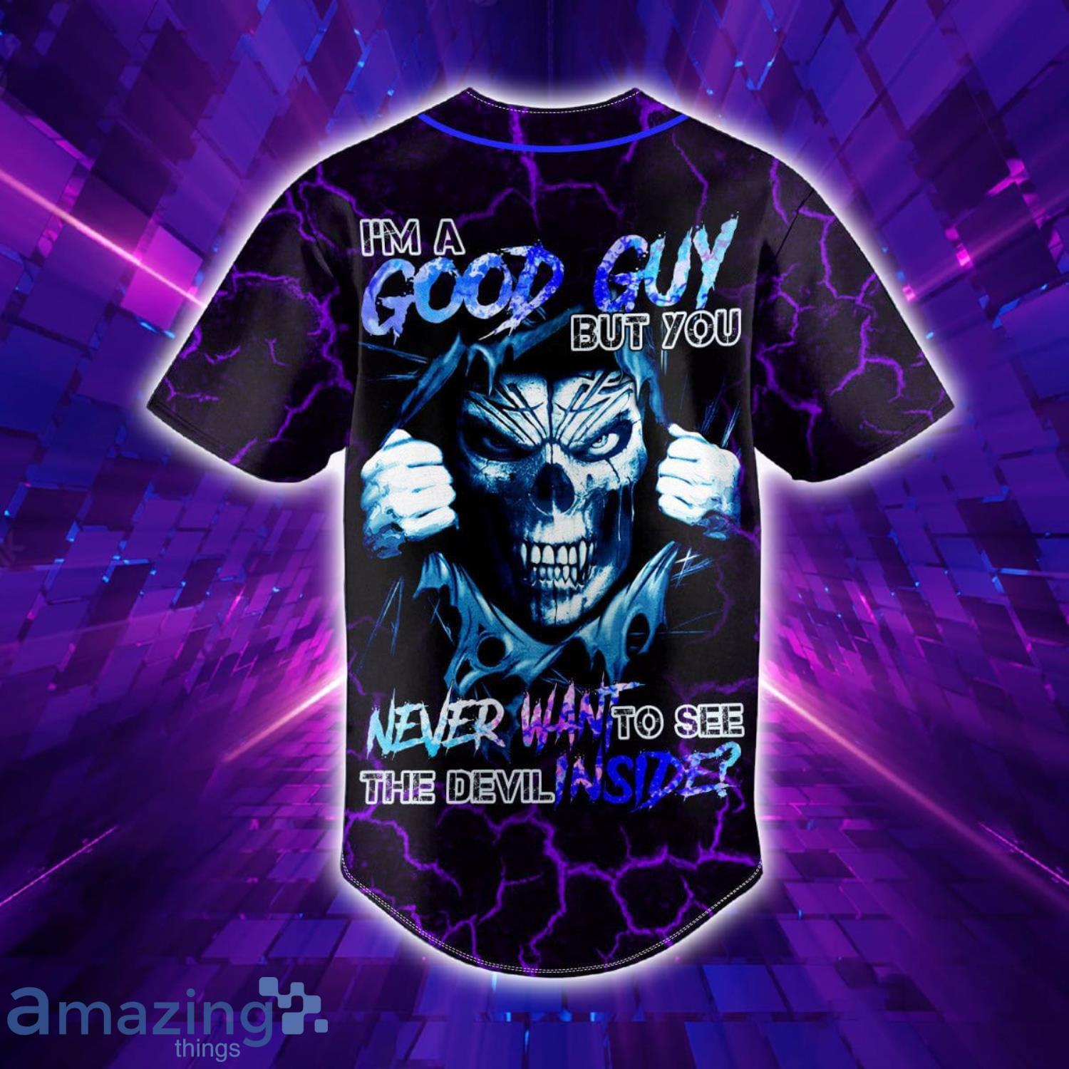 Good Guy Devil Inside Grim Reaper Purple Lightning Skull Custom Name Print  Baseball Jersey Shirt