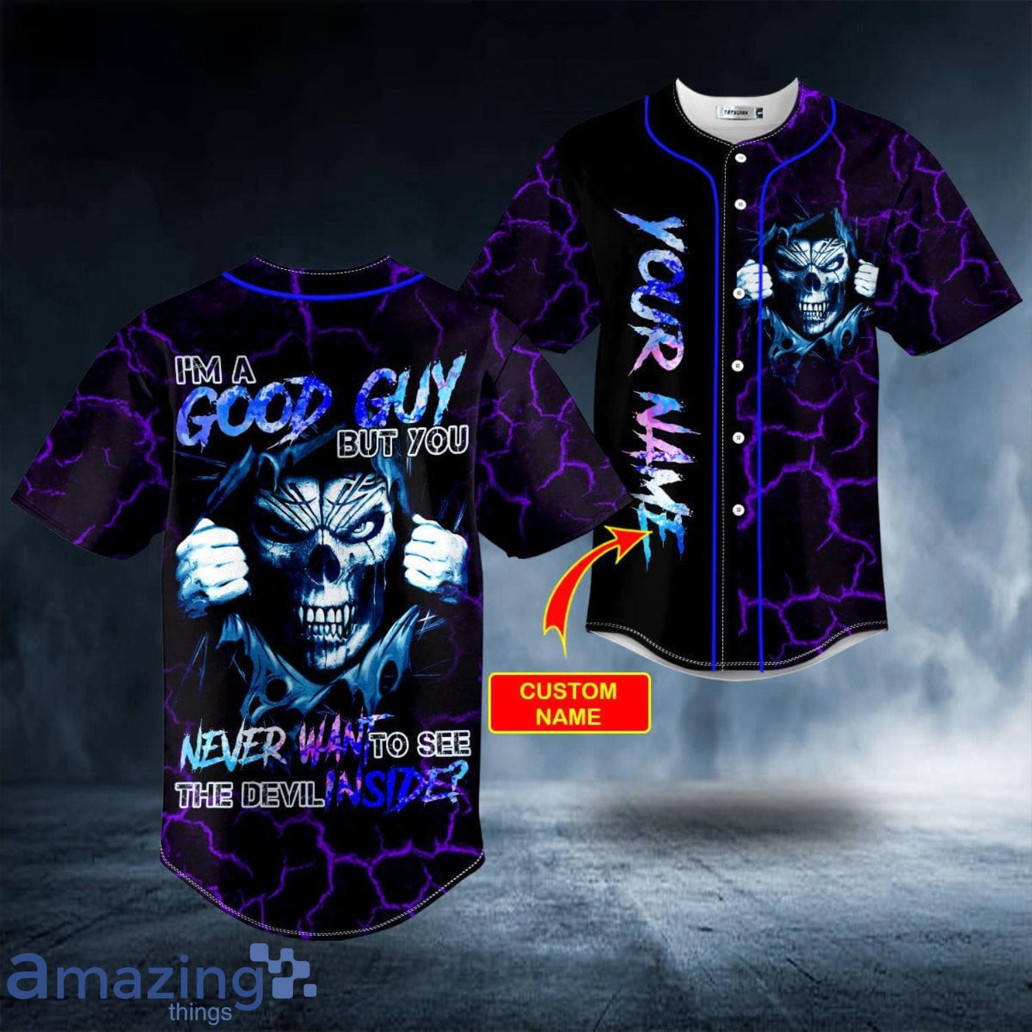 Good Guy Devil Inside Grim Reaper Purple Lightning Skull Custom Name Print  Baseball Jersey Shirt