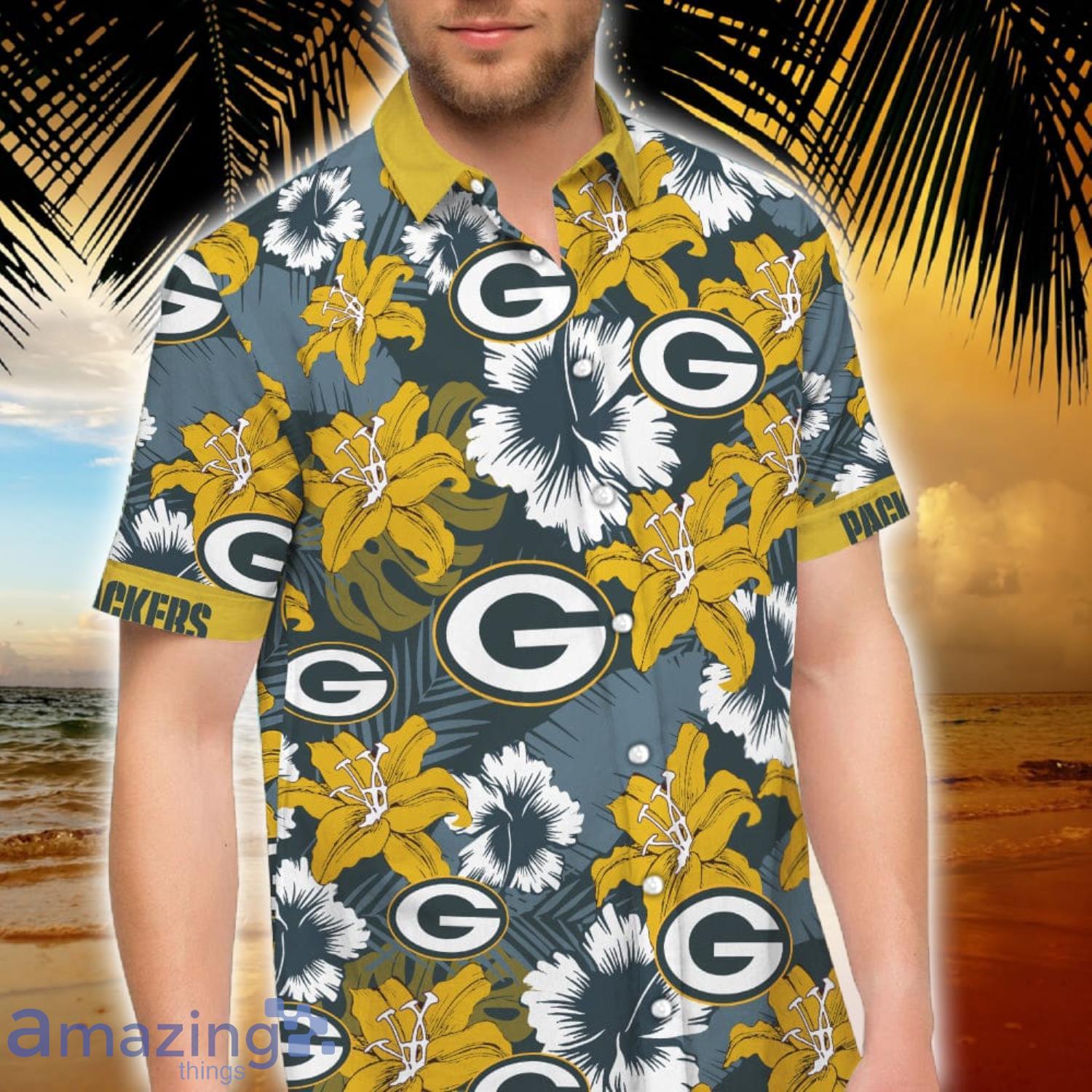 Green Bay Packers Yellow Flowers Short Sleeve Hawaiian Shirt And Short