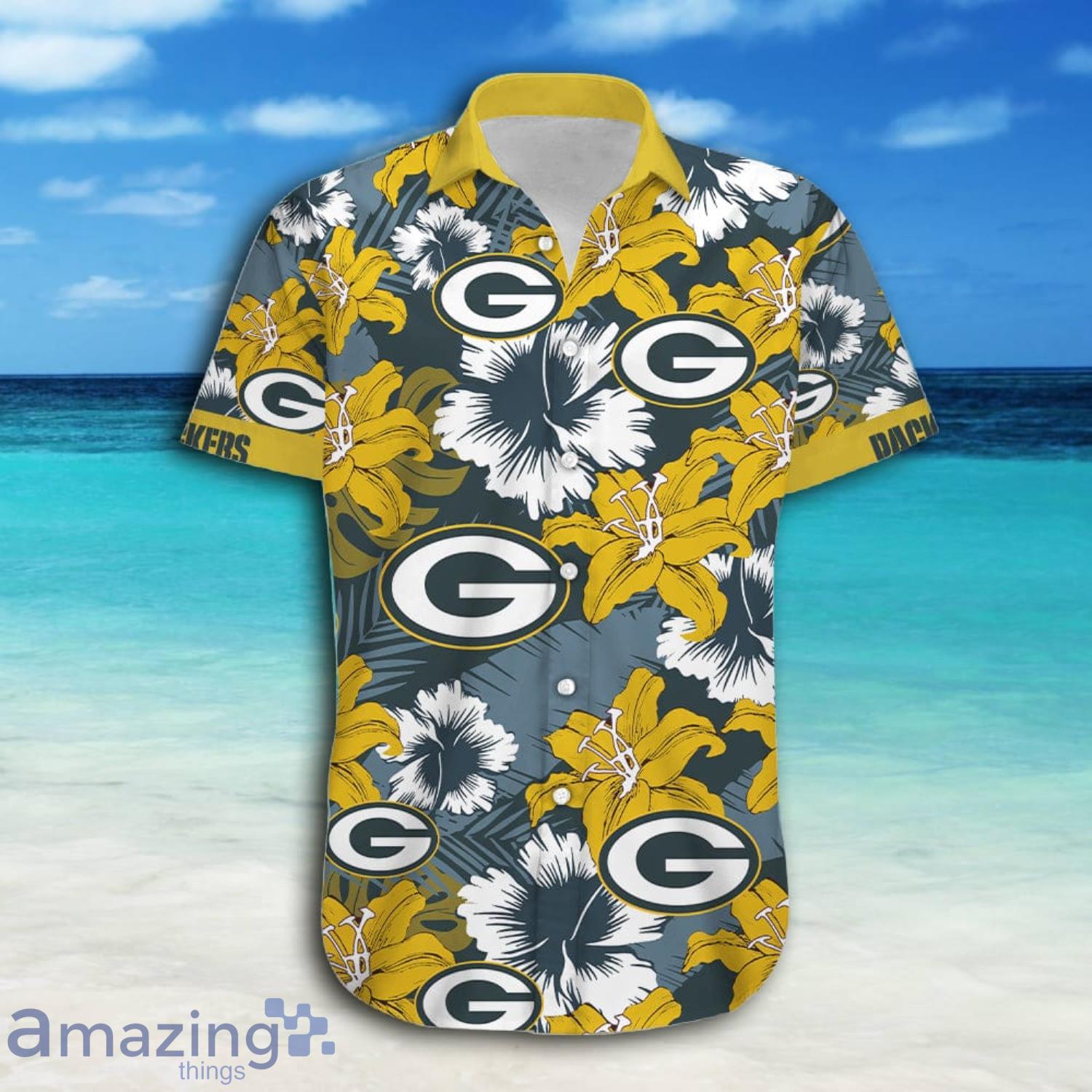 Green Bay Packers Yellow Flowers Short Sleeve Hawaiian Shirt And Short