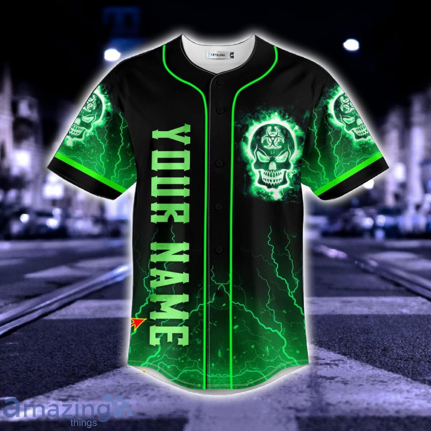 Green Fire Custom Baseball Jersey