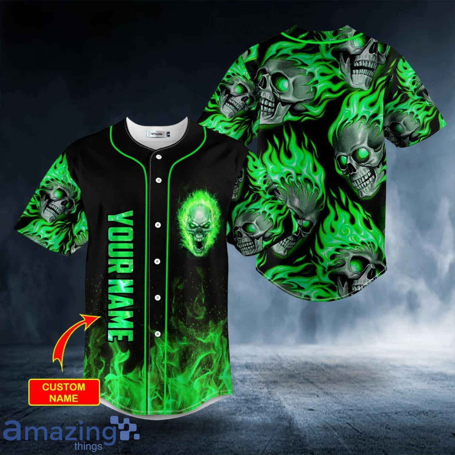 Custom Name Green Ghost Skull Baseball Jersey For Men And Women Gift  Halloween - Banantees