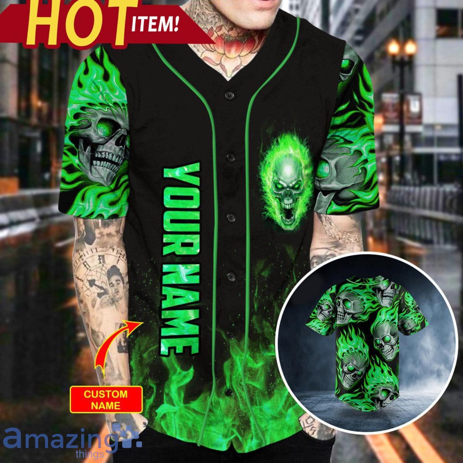 Custom Name Green Ghost Skull Baseball Jersey For Men And Women Gift  Halloween - Banantees