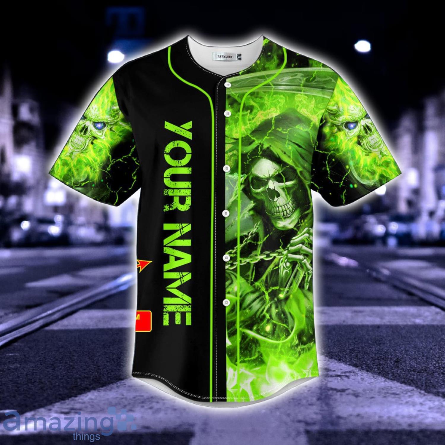 Green Lightning Grim Reaper Custom Baseball Jersey