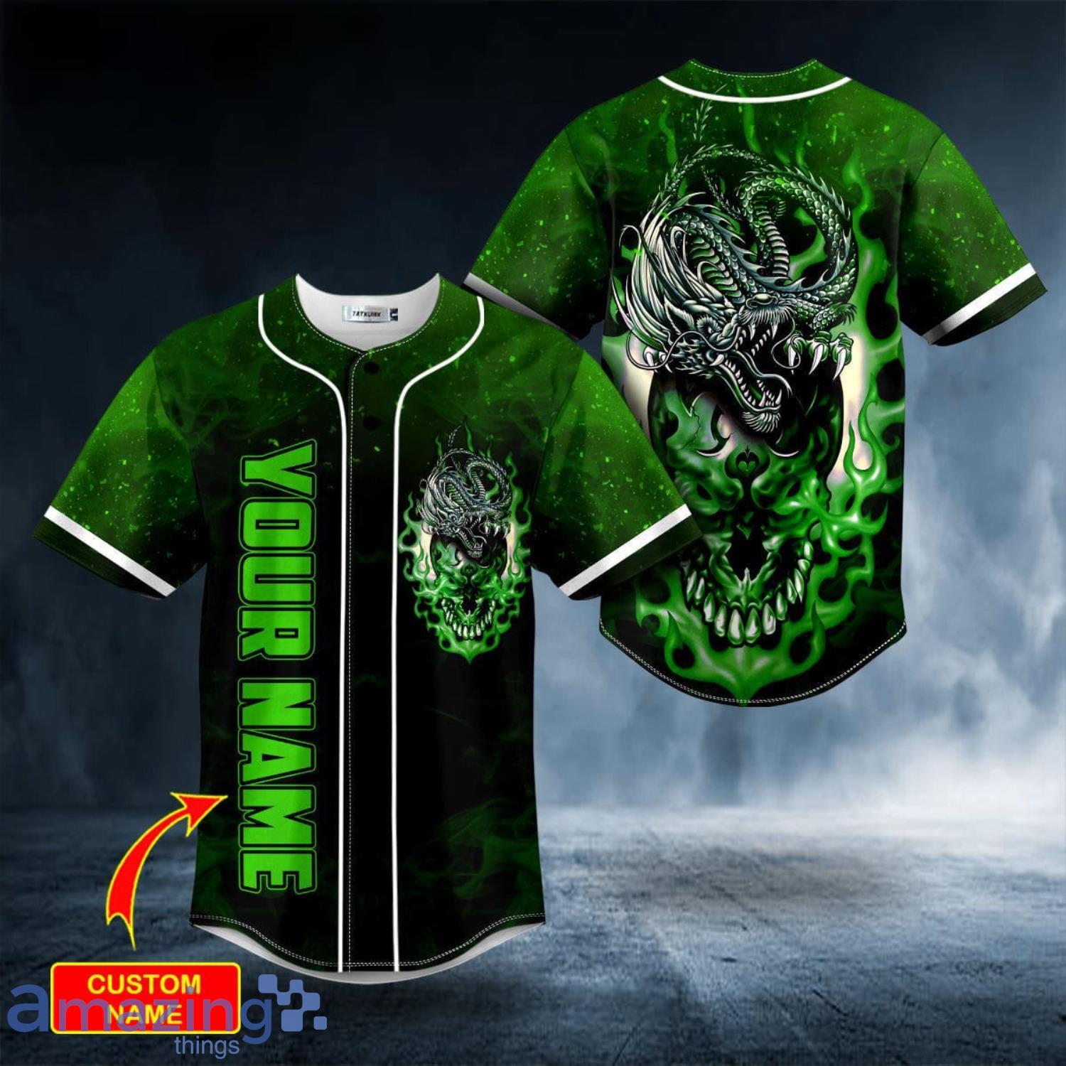 Green ODM Dragon Skull Custom Name All Over Print Baseball Jersey