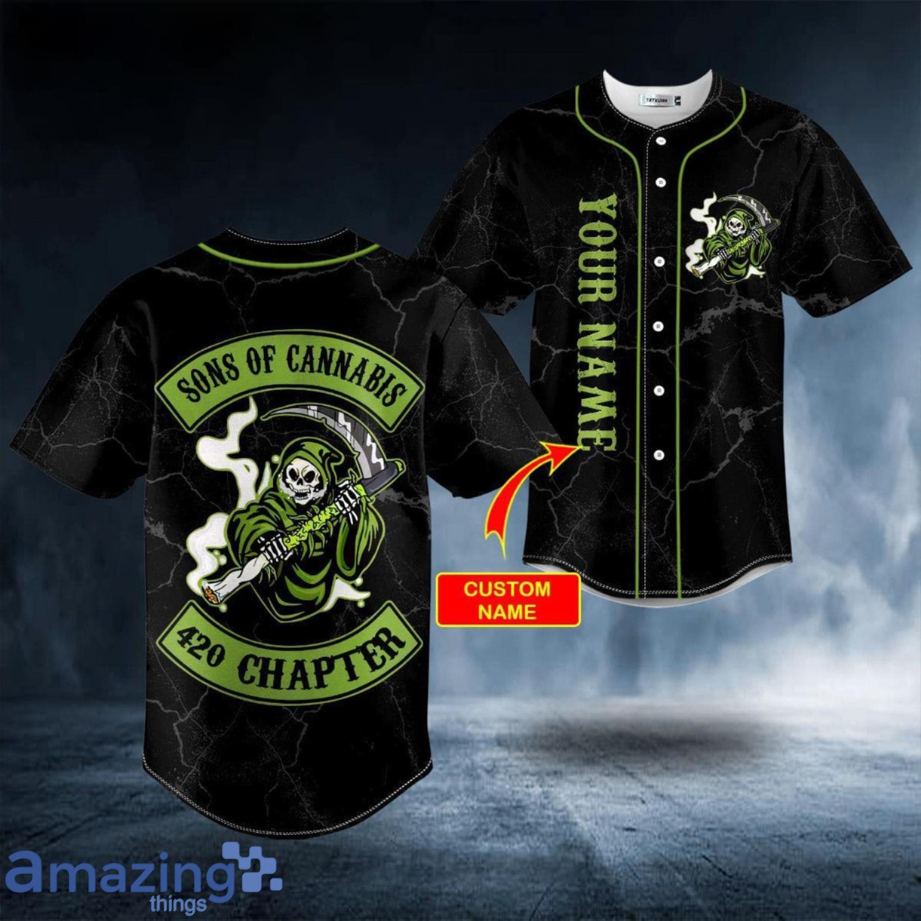 Green Son of Anarchy Grim Reaper Custom Name All Over Print Baseball Jersey Shirt Product Photo 1