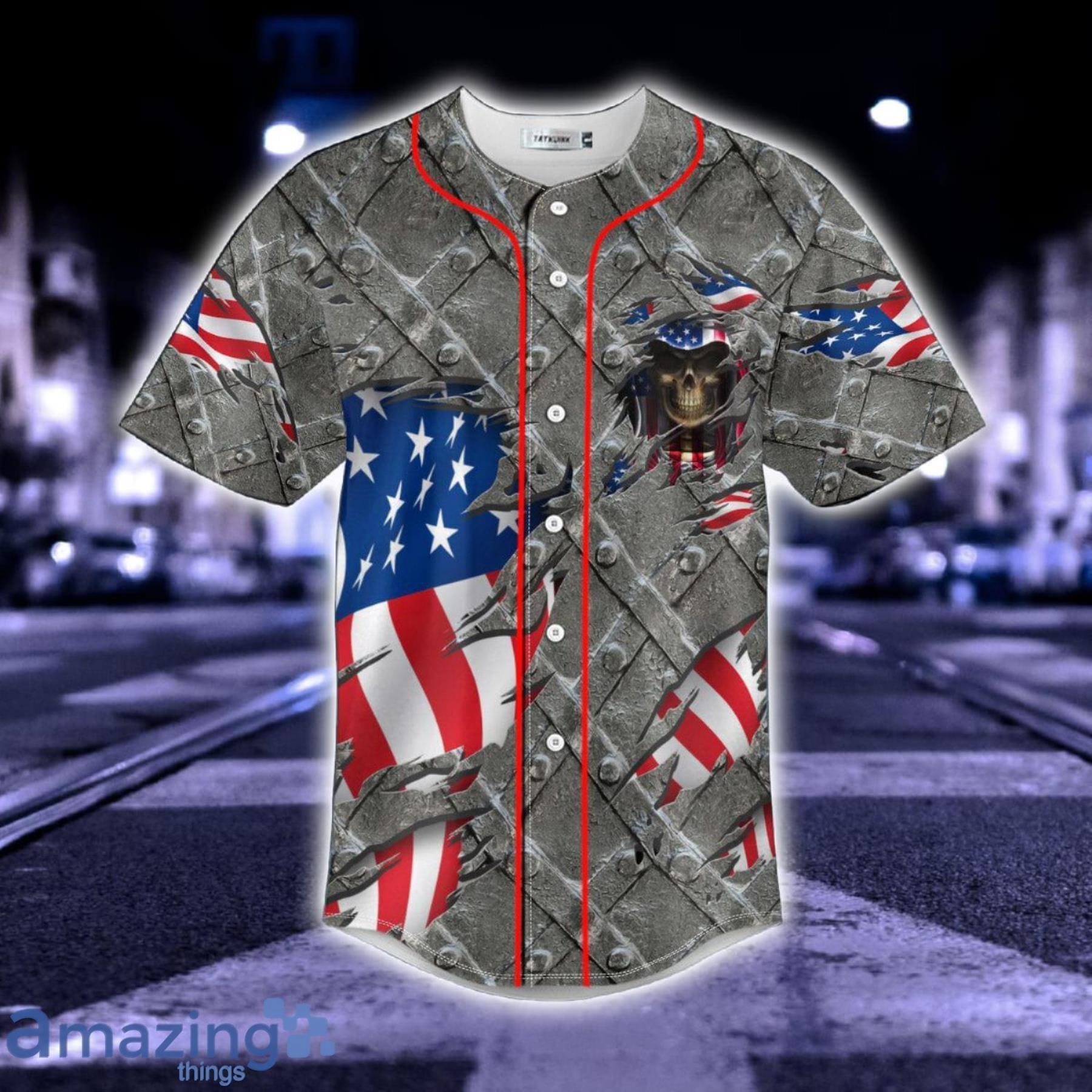 Grim Reaper American Flag Patriotic Skull All Over Print Baseball Jersey  Shirt