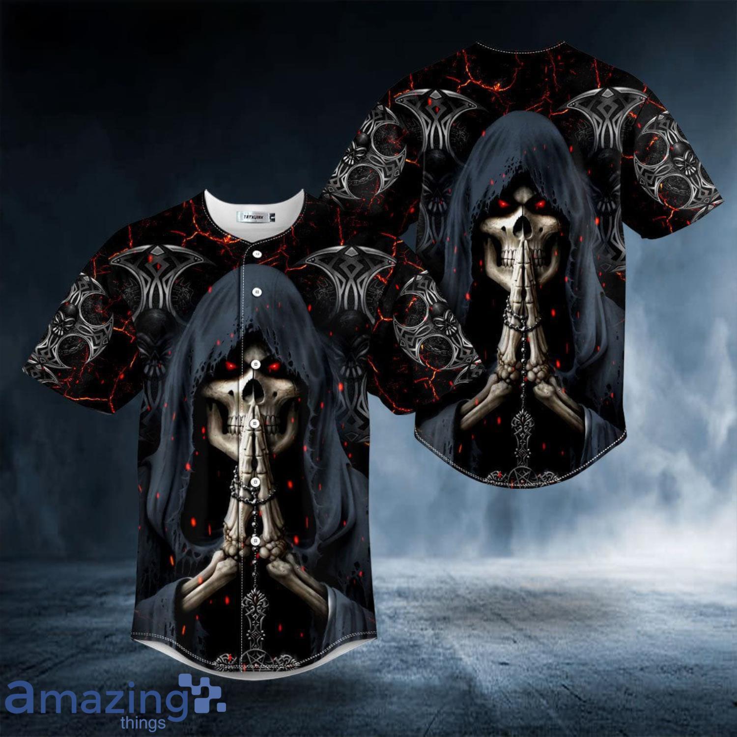Grim Reaper Praying Skull All Over Print Baseball Jersey Shirt Product Photo 1