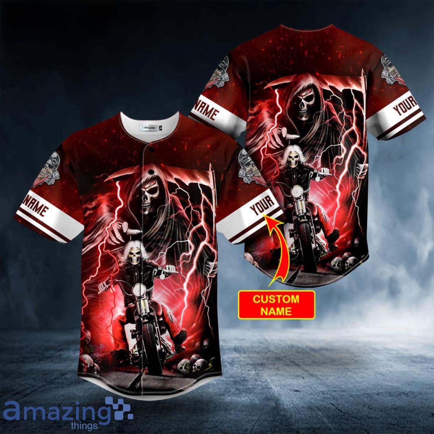 Grim Reaper The Hunt Ghost Rider Skull Custom Name All Over Print Baseball Jersey Shirt Product Photo 1